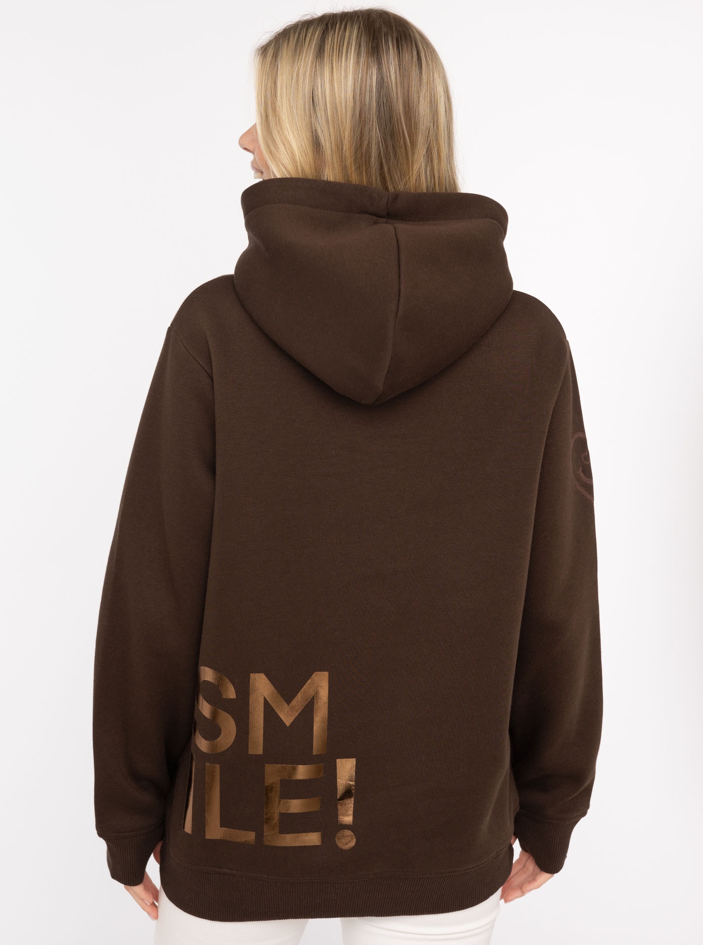 Zwillingsherz Hoodie »"Alissa Shiny"«, glänzender Print, Daumenloch, Kordel, gesticktes Herz am Ärmel
