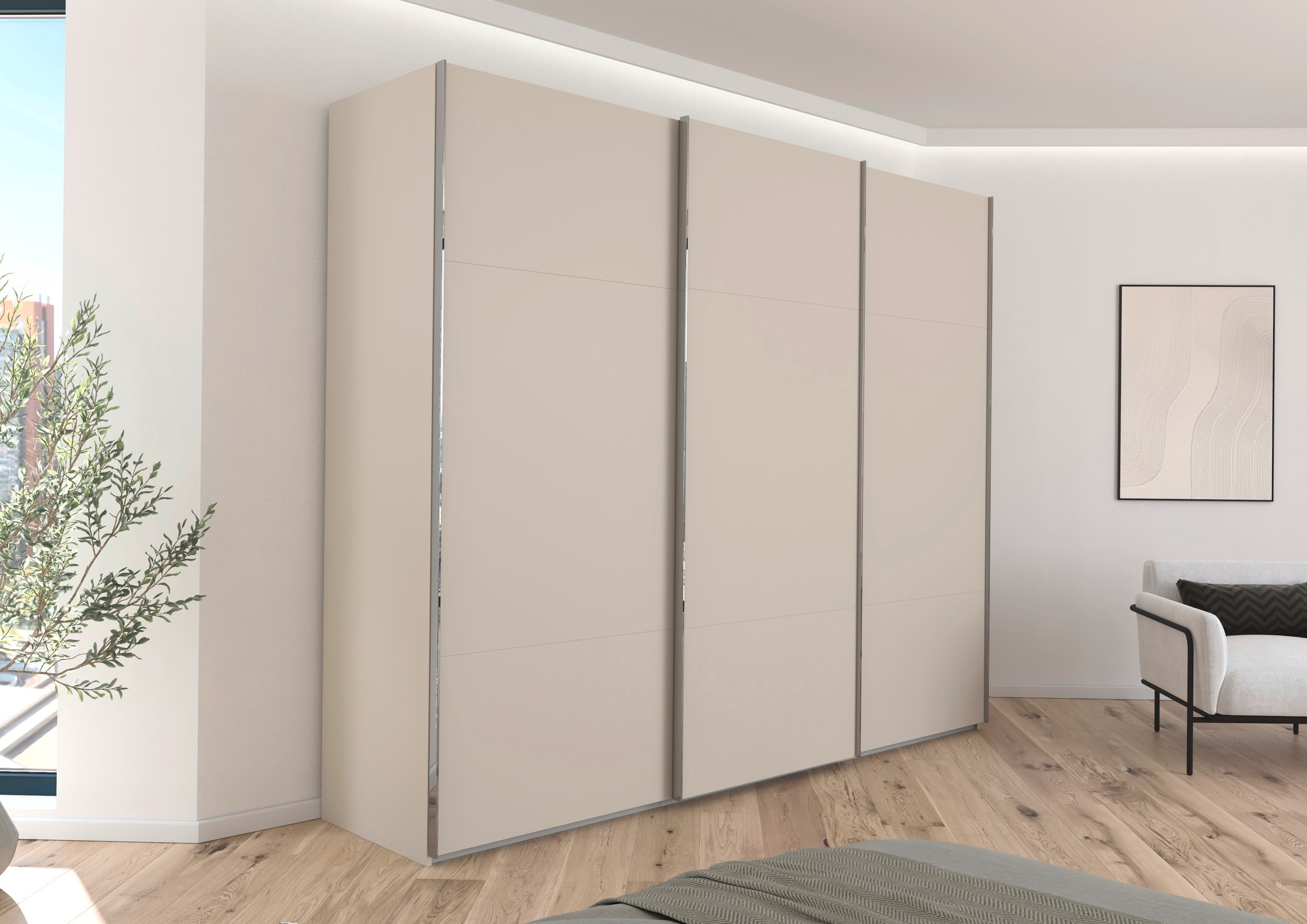 rauch Schwebetürenschrank »Kleiderschrank Schrank Garderobe Schlafzimmerschrank CONTIDO«, (in 3 verschiedenen Ausstattungen BASIC/CLASSIC/PREMIUM), aus hochwertigem Material in 6 Breiten 2 Griff-Farben MADE IN GERMANY