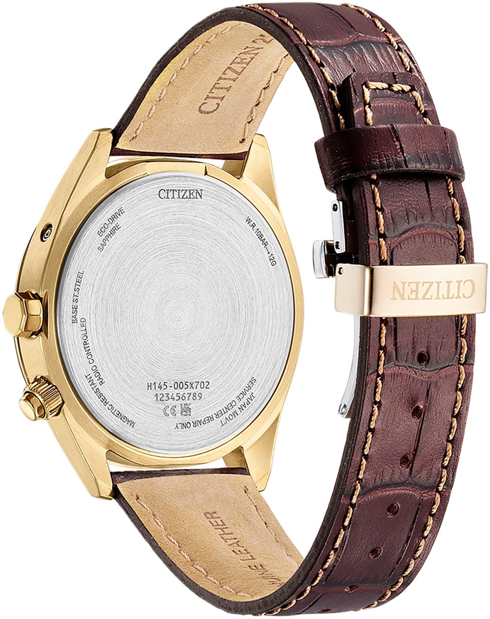 Citizen Funkuhr, Armbanduhr, Herrenuhr, Solar, Lederarmband, Saphirglas, Datum
