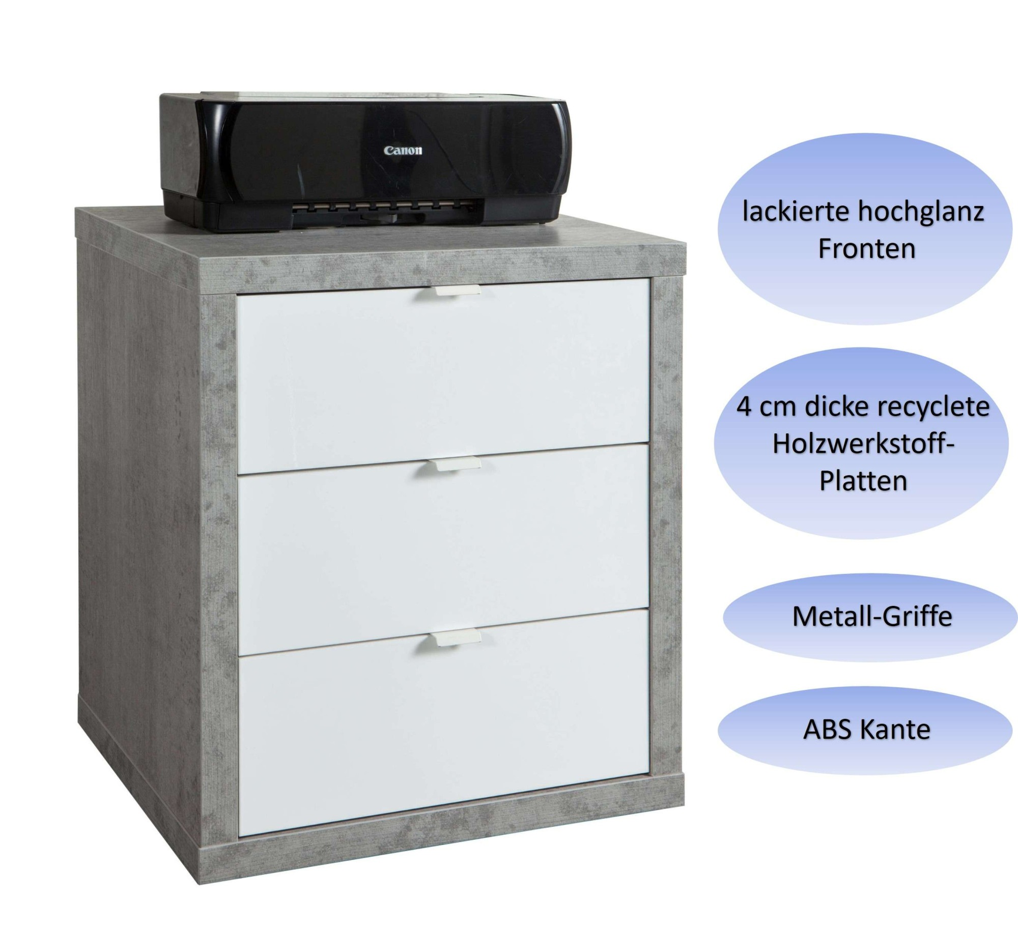 Composad Rollcontainer »PRATICO«, 3 Schubladen,hochglanz lackiert und Metallgriff