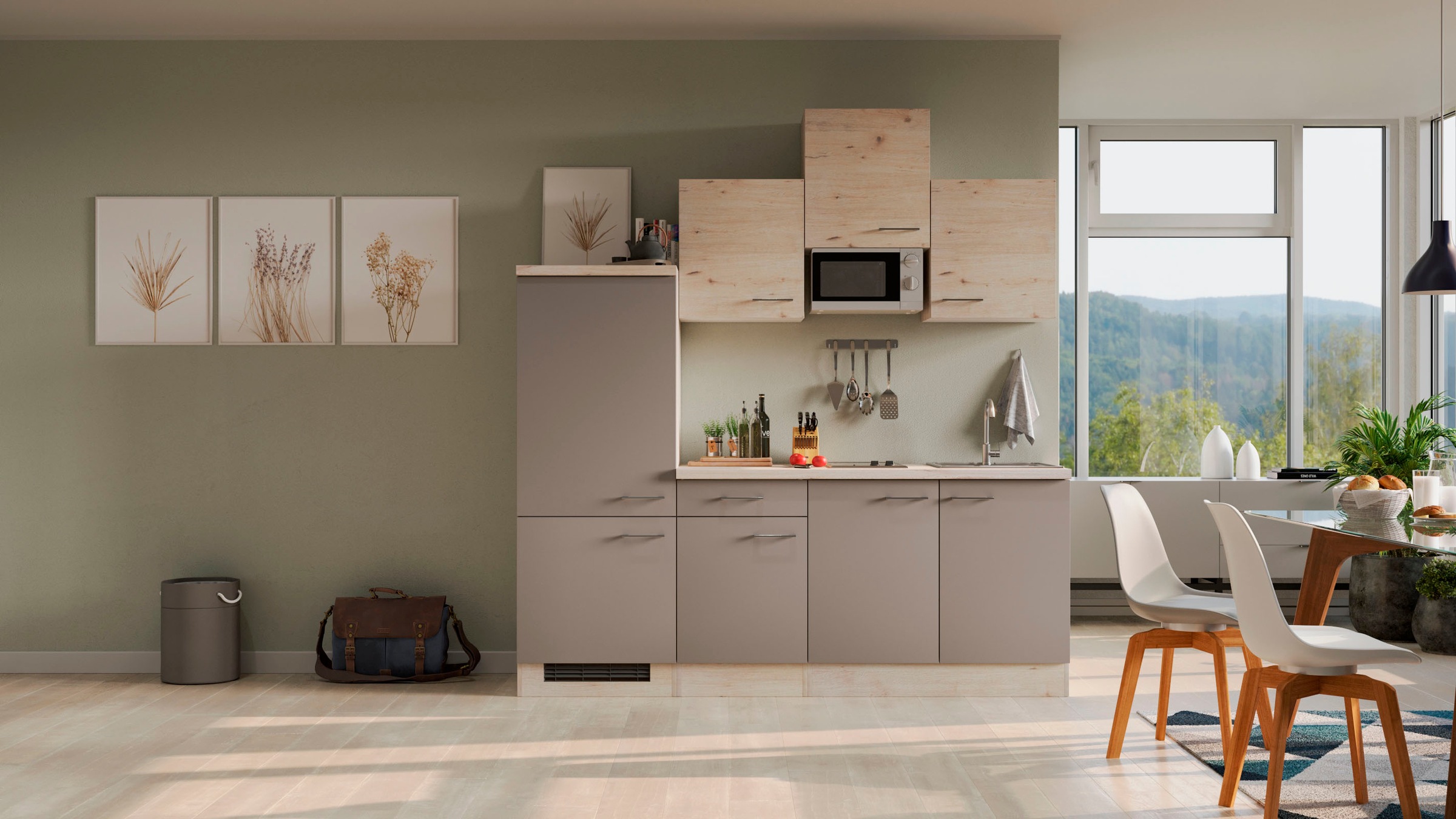 Flex-Well Küchenzeile »Riva«, Breite 210 cm, mit Kühlgerät und Glaskeramikkochfeld sowie Mikrowelle