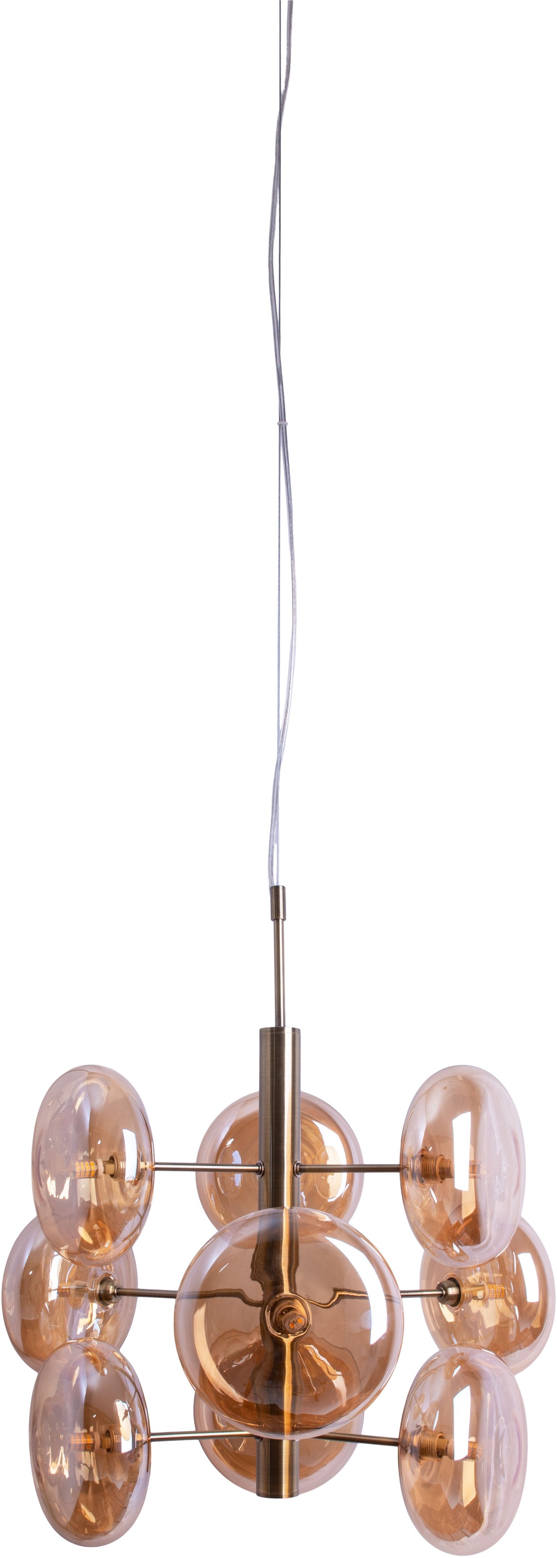 näve Pendelleuchte »Orion«, 9 flammig, Leuchtmittel G9 | ohne Leuchtmittel, messing-matt, 9 flachen Rundgläser in amber, exkl. G9, Höhe 55cm