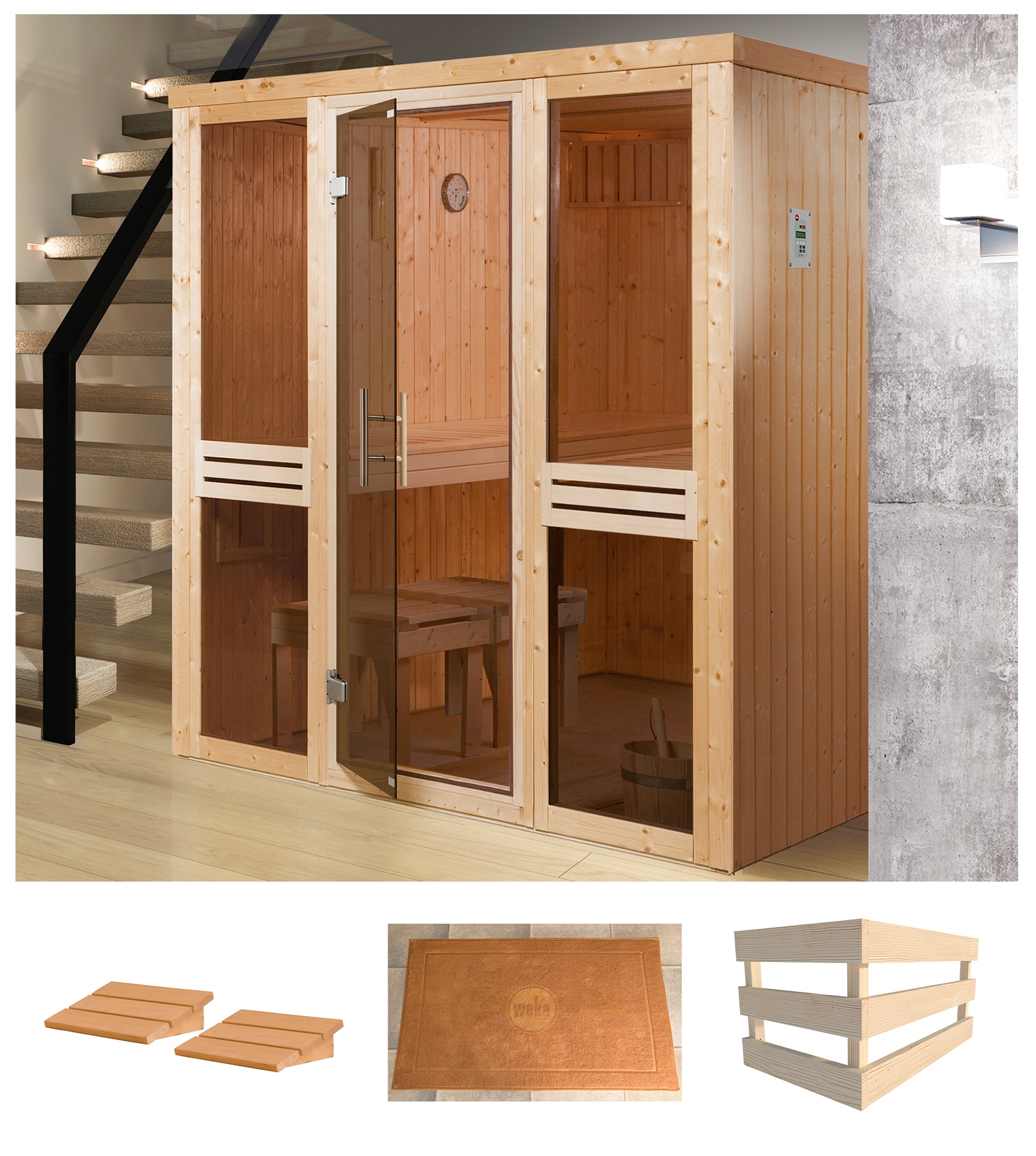Weka Sauna "Kaarina 2", beige (natur), ohne Ofen, (ohne Ofen)