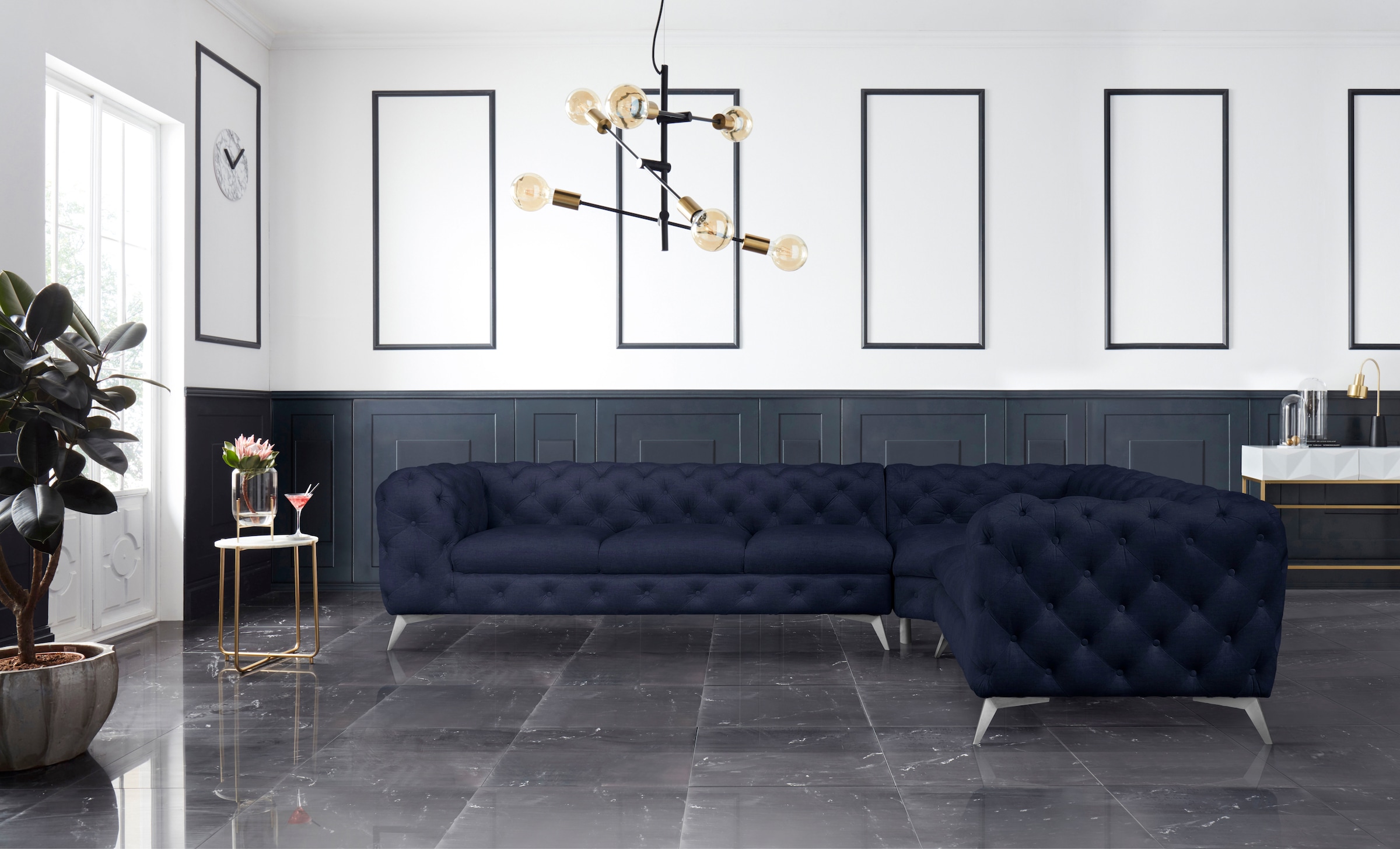 Leonique Chesterfield-Sofa »Ecksofa GLYNIS L-Form mit Wellenunterfederung, günstig online kaufen