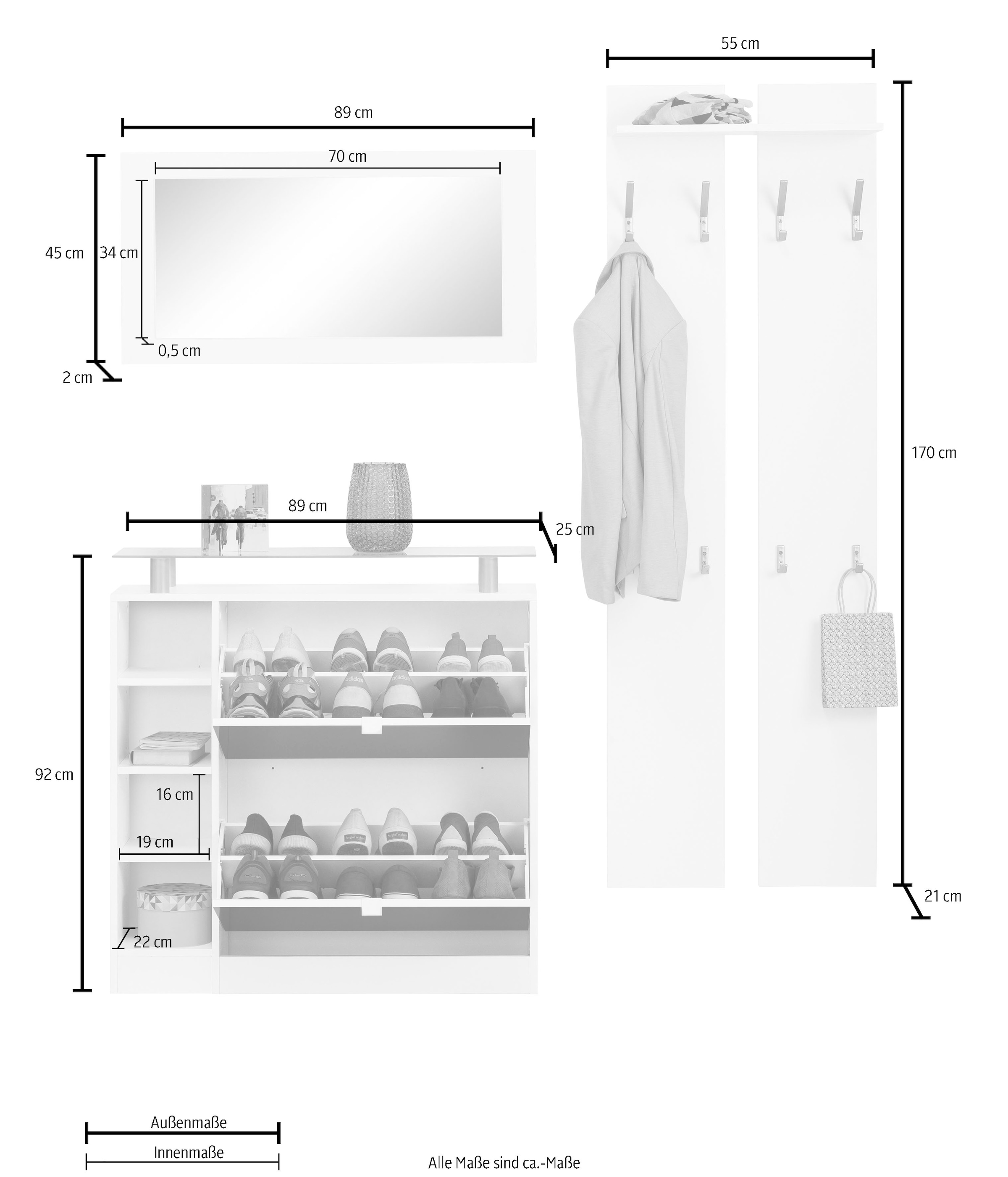 »Dolly«, Möbel St.), 3 mit online bestellen Glasablage Garderoben-Set borchardt (Set,