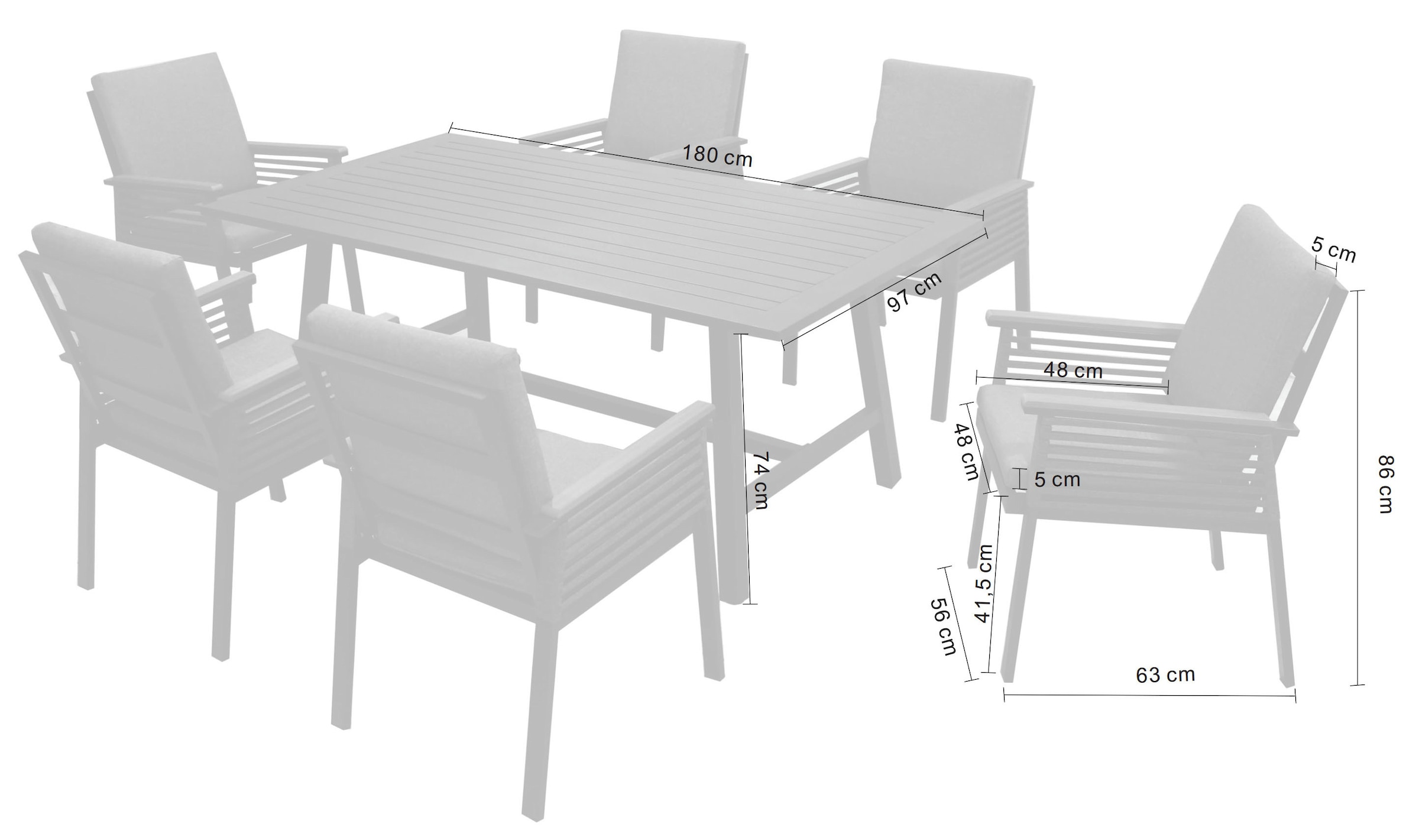 KONIFERA Garten-Essgruppe »Edessa, TOPSELLER!«, (Set, 19 tlg., 6x Sessel, 1x Tisch 180x97x74 cm, inkl. Auflagen, Aluminium), Tischplatte aus Alu-Lamellen,Armlehne mit Seilgeflecht&Noonwood-Latten