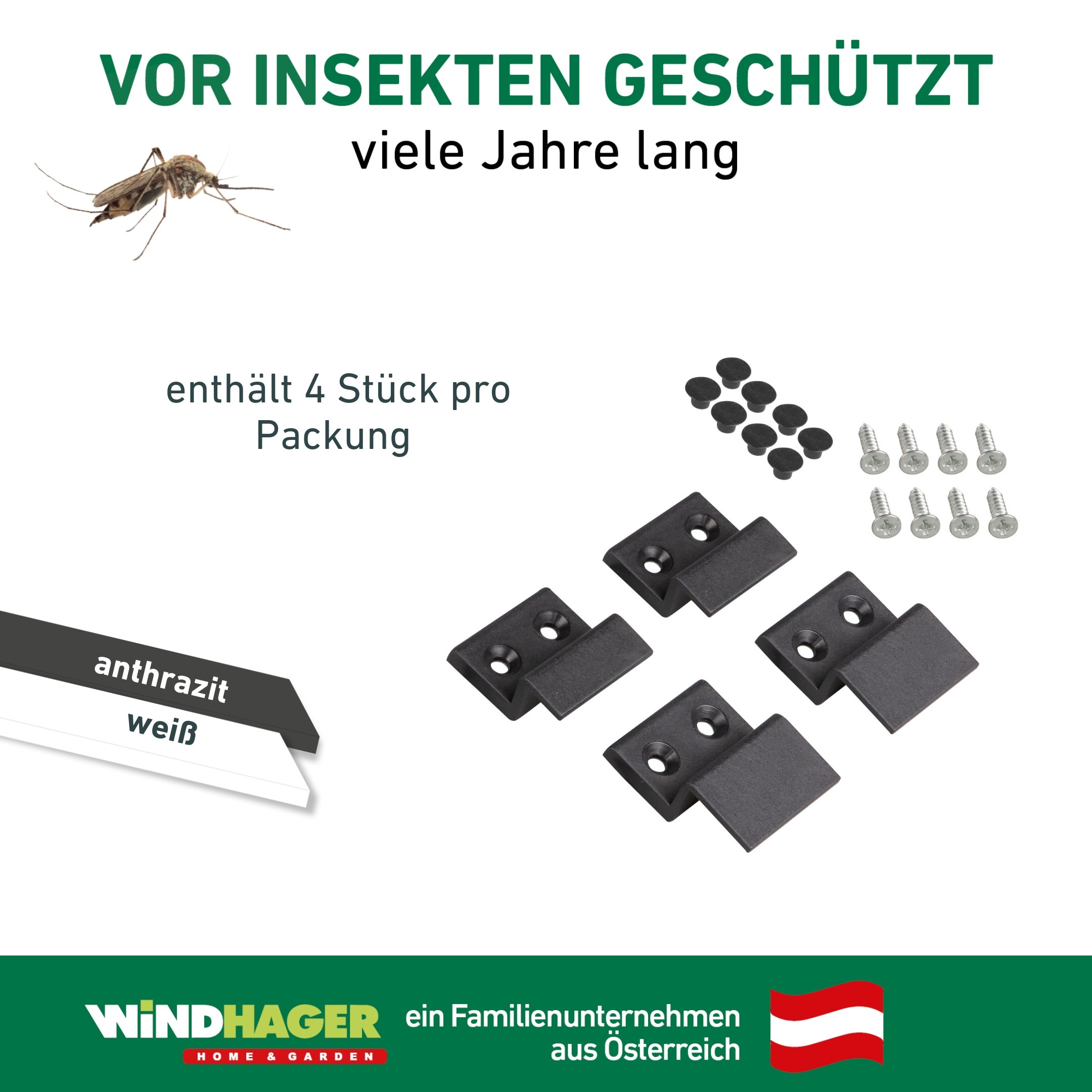 Windhager Zubehör-Set »zur Befestigung von Fliegengittern an Fensterrahmen oder Mauerwerk« Insektenschutz Einhängewinkel erhältlich in weiß, anthrazit, 4 Stk.