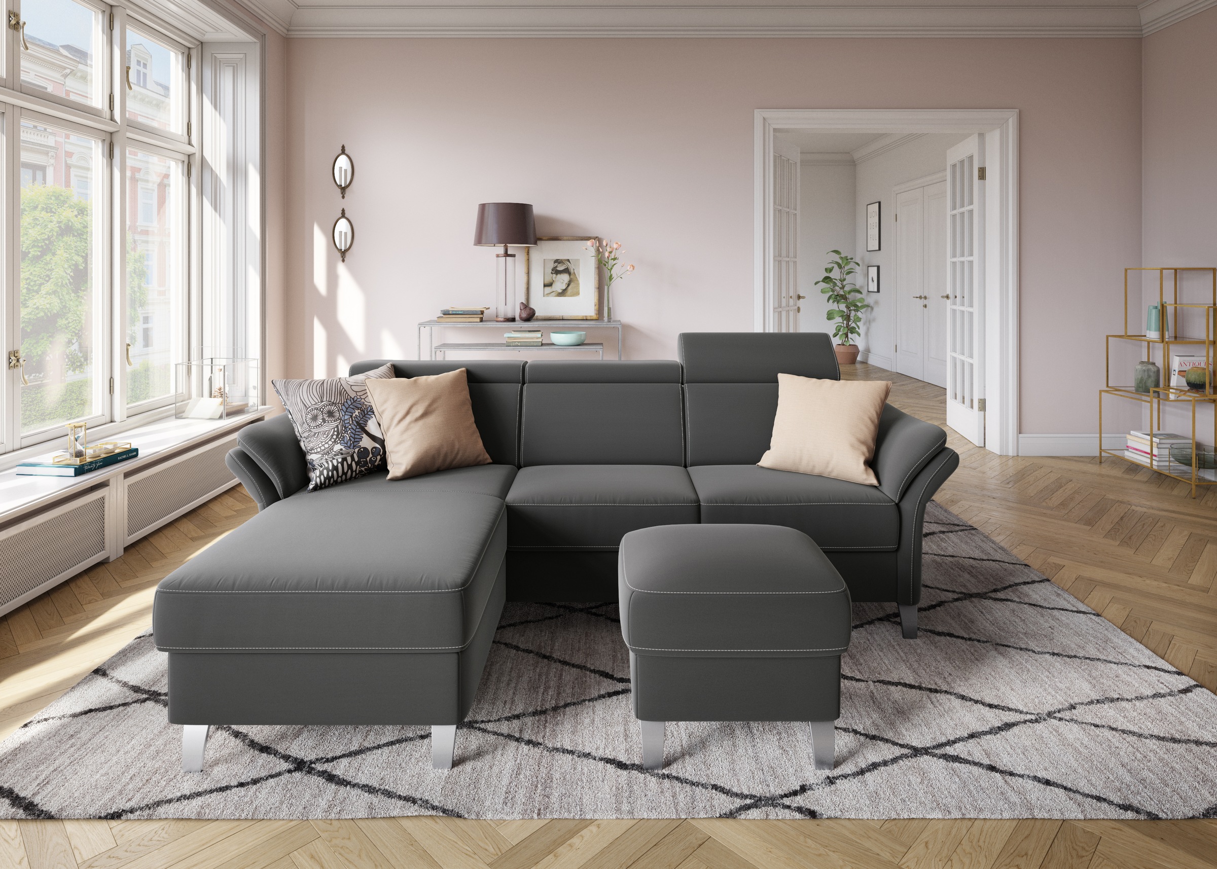 sit&more Ecksofa »Vincenzo L-Form«, inklusive Kopfteilverstellung, wahlweise mit Bettfunktion, Bettkasten