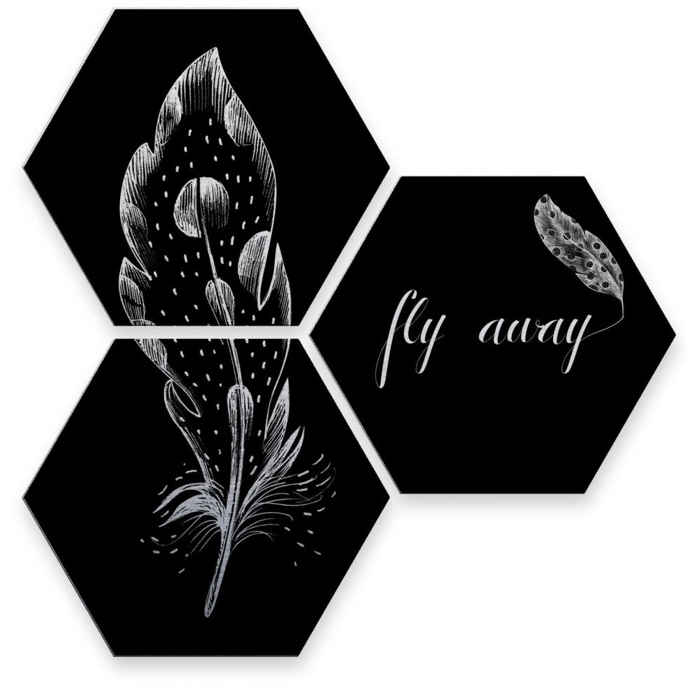 Wall-Art Mehrteilige Bilder »Silbereffekt Fly away Feder«, (Set, 3 St.), Me günstig online kaufen