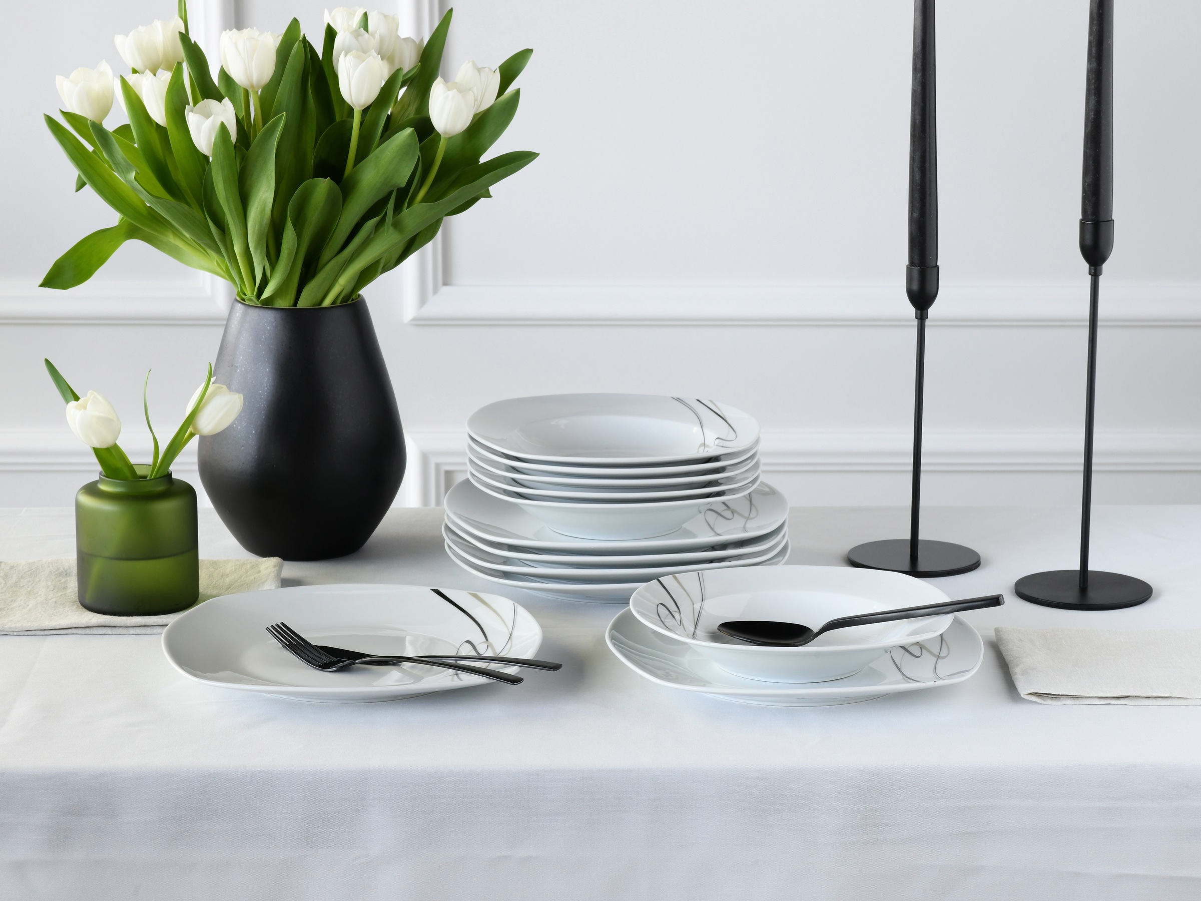CreaTable Tafelservice »Amelie Piazza, Tafel-Service 12-tlg«, (Set, 12 tlg.), Elegant, Schwungvoller Liniendekor