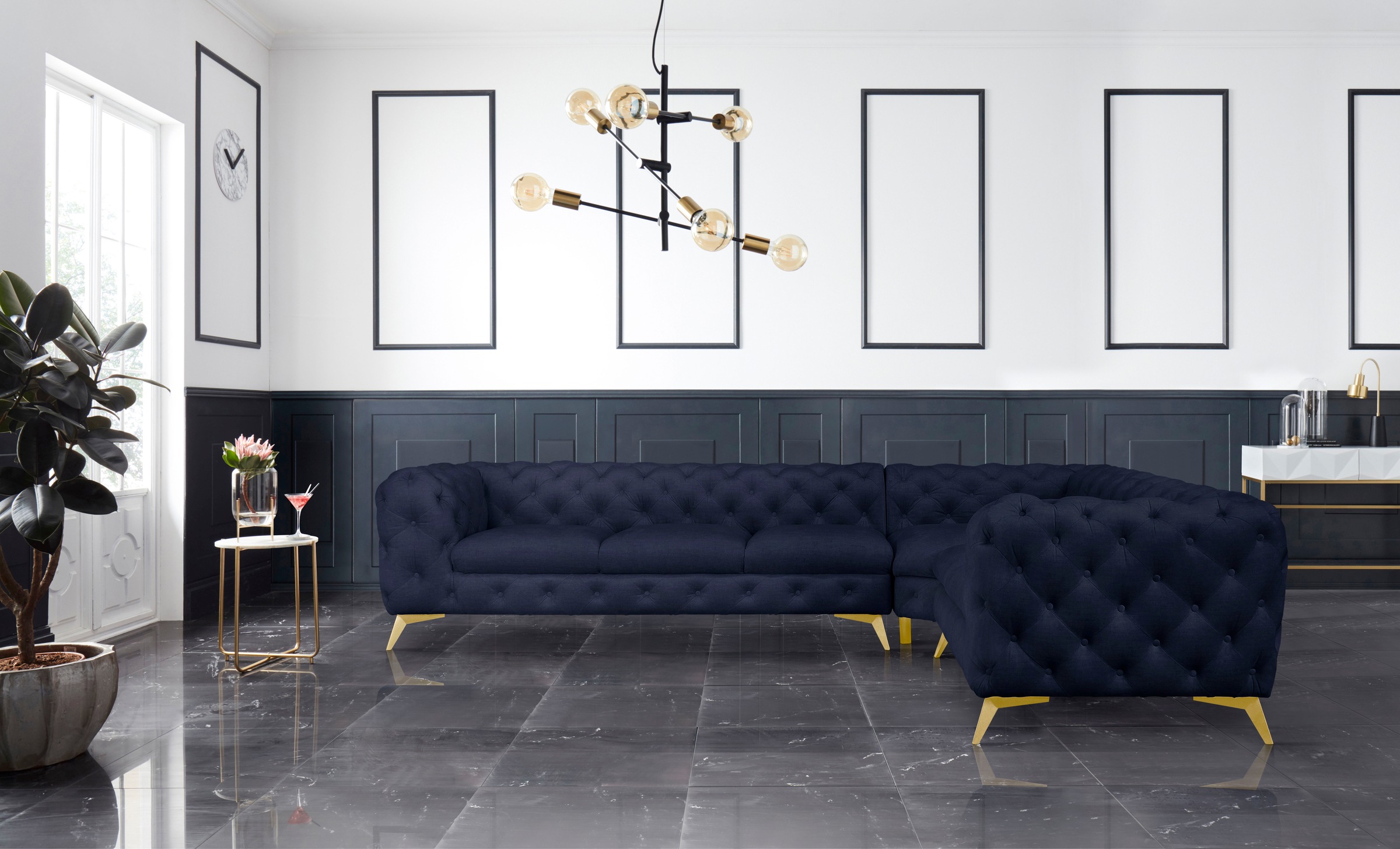 Home affaire Chesterfield-Sofa »Ecksofa GLYNIS L-Form mit Wellenunterfederu günstig online kaufen