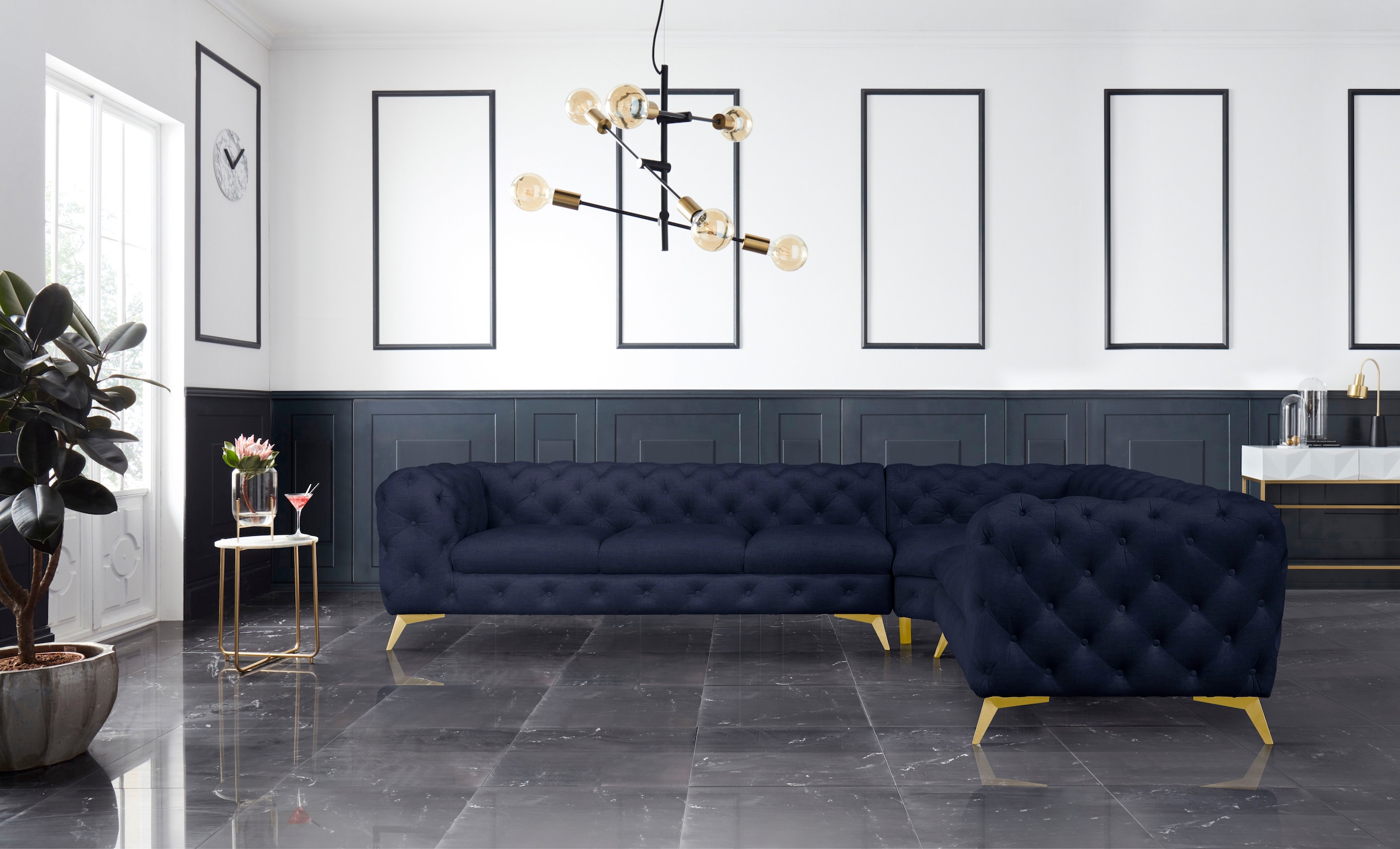 Leonique Chesterfield-Sofa »Ecksofa GLYNIS L-Form mit Wellenunterfederung, günstig online kaufen