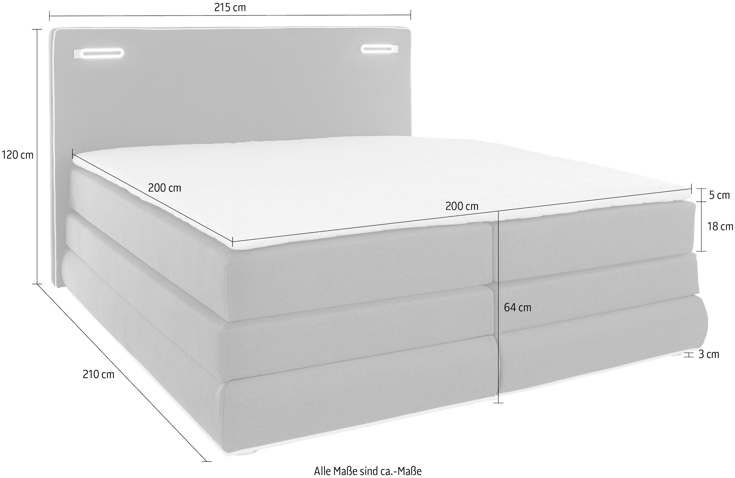 COLLECTION AB Boxspringbett »Ninoni«, inkl. Bettkasten, Topper und wahlweise mit LED-Beleuchtung