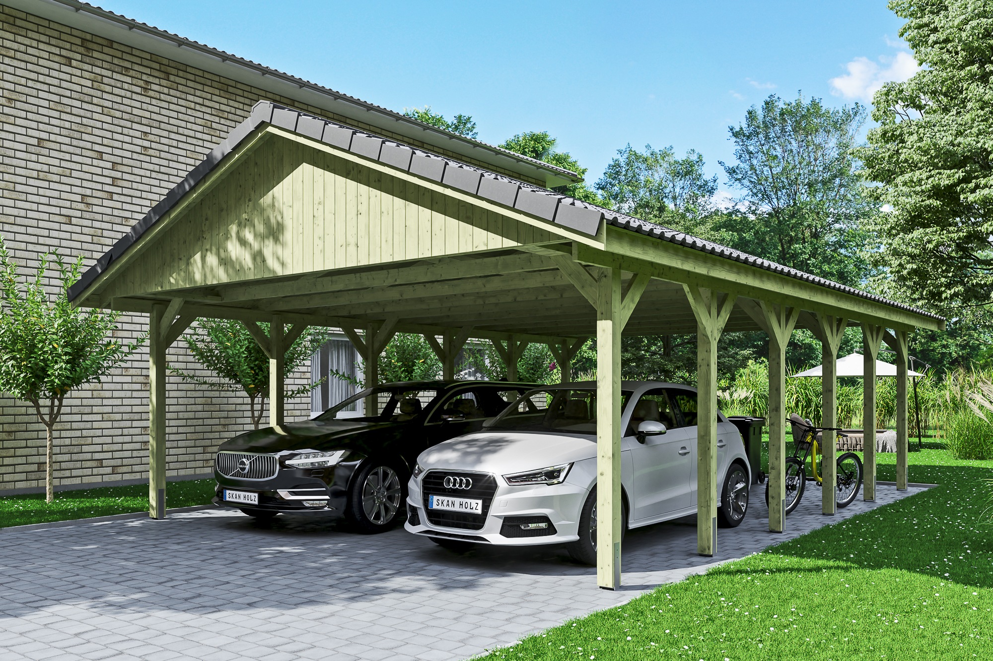 Skanholz Doppelcarport »Wallgau«, Nadelholz, 530 cm, Grün, mit Dachlattung