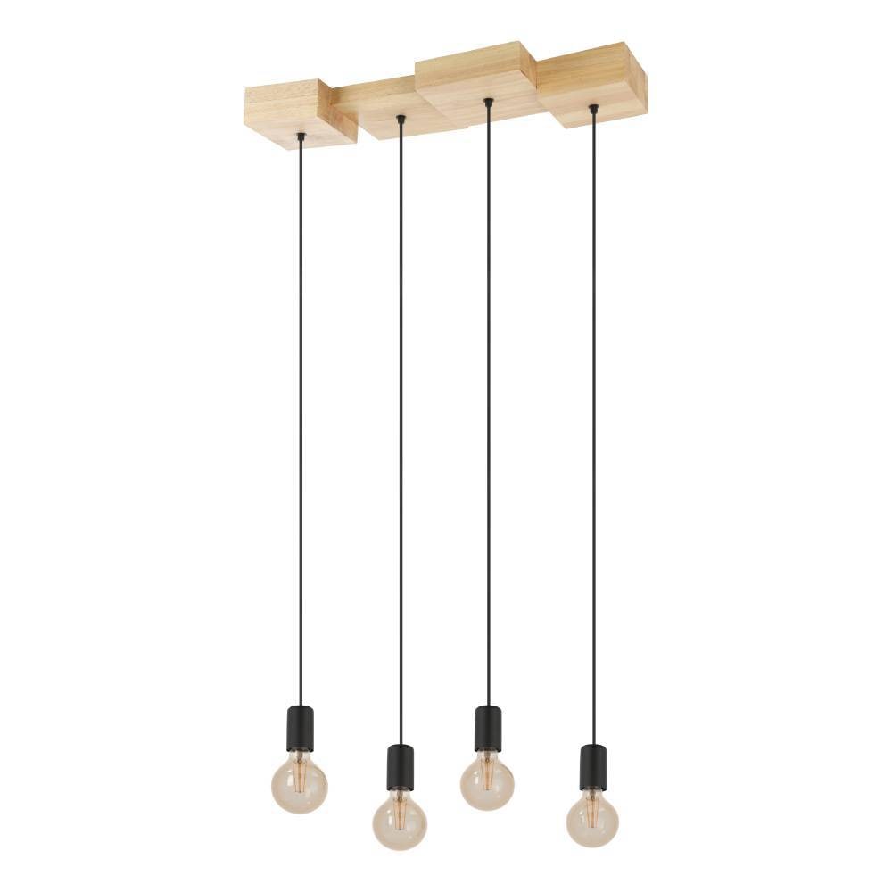 EGLO Hängeleuchte »HALKIN«, 4 flammig, Leuchtmittel E27 | ohne Leuchtmittel, Pendelleuchte, Holz in Natur und Metall in Schwarz, FSC100HB, E27
