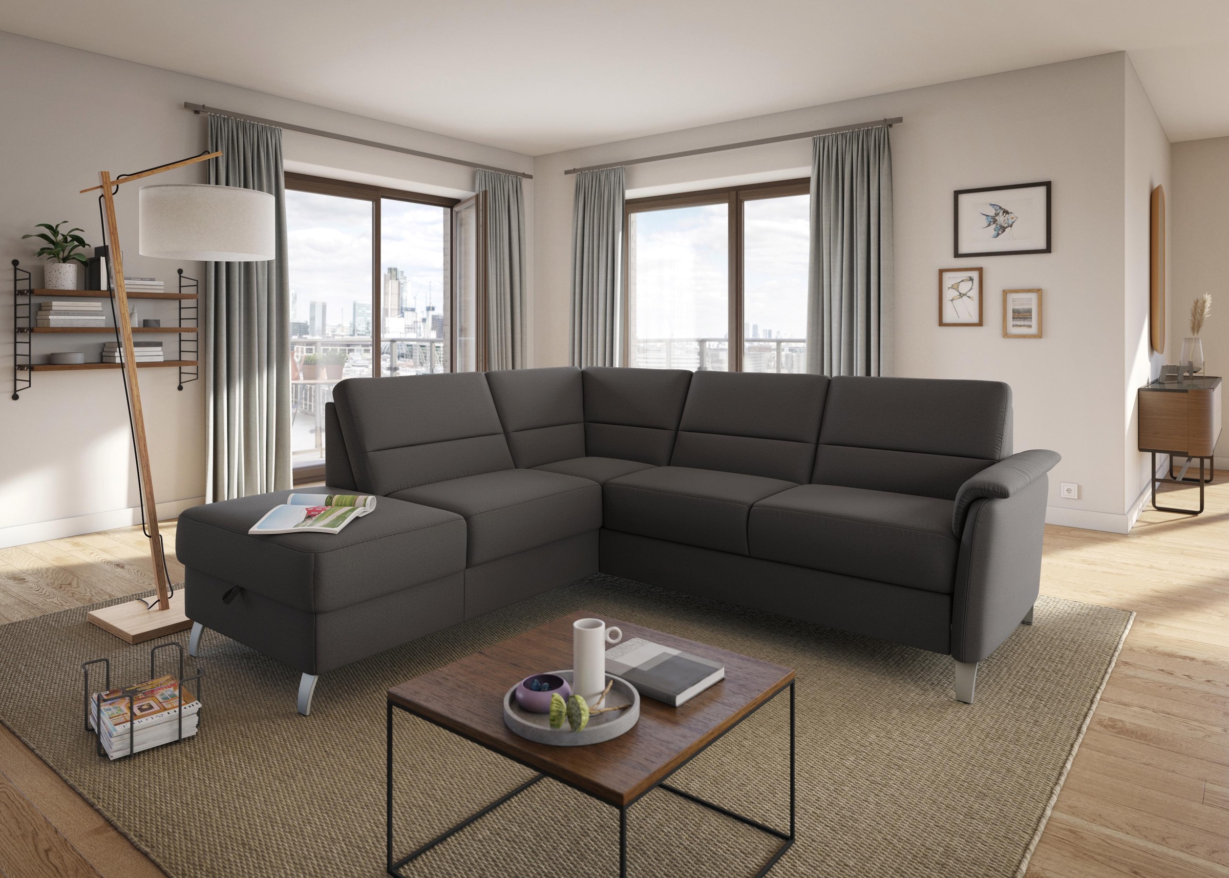 sit&more Ecksofa »Palmera L-Form«, Federkern, wahlweise mit Bettfunktion und mit/ohne Stauraum