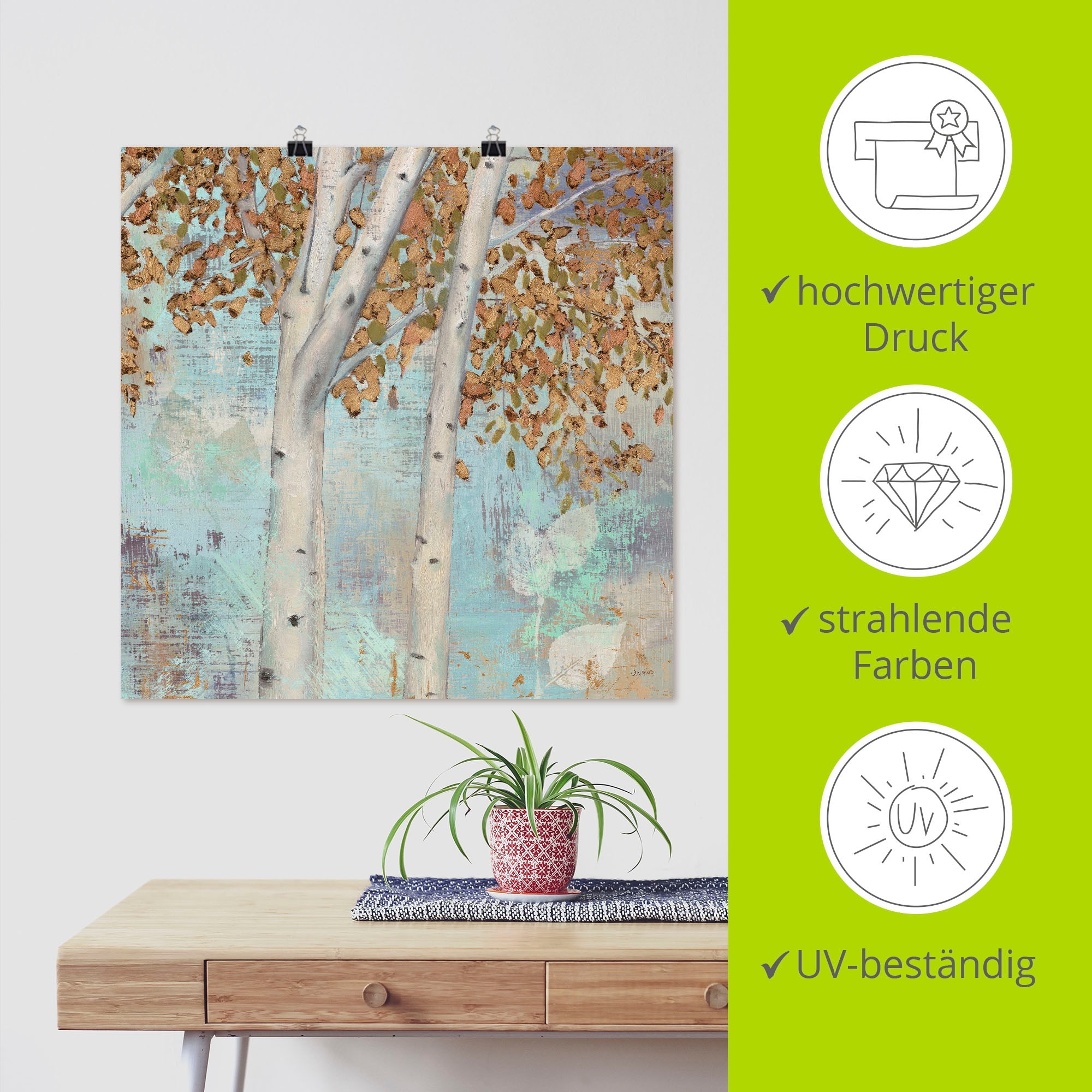 Artland Wandbild »Goldener Wald II«, Bäume, (1 St.), als Leinwandbild, Poster in verschied. Größen