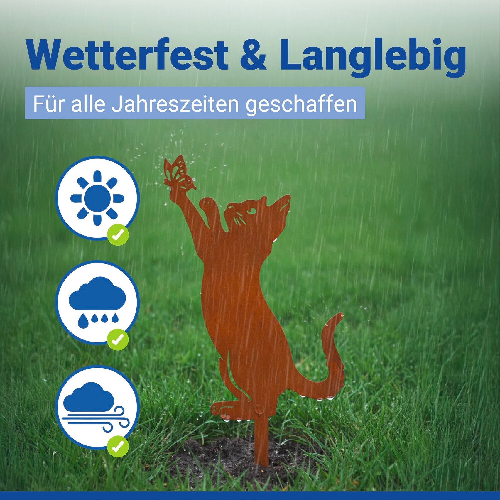Maximex Gartenstecker »Katze & Schmetterling« Gartendekoration, wetterbeständig, Edelrost-Effekt mit feiner Patina