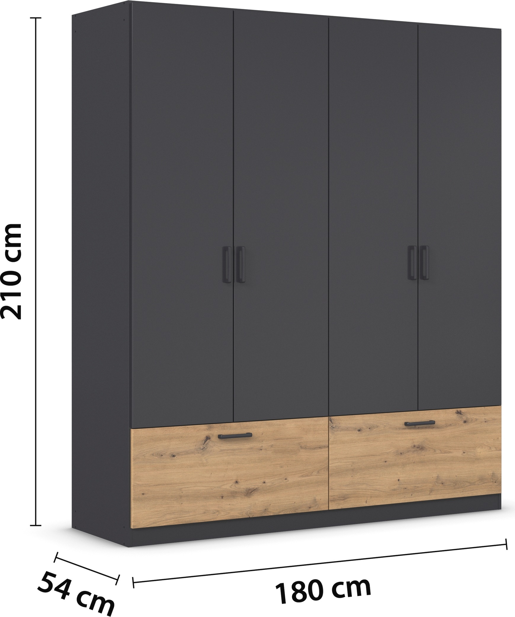 rauch Drehtürenschrank »Kleiderschrank Schrank Garderobe Wäscheschrank BARI«, mit Schubkästen und modernem Griff in Graumetallic MADE IN GERMANY