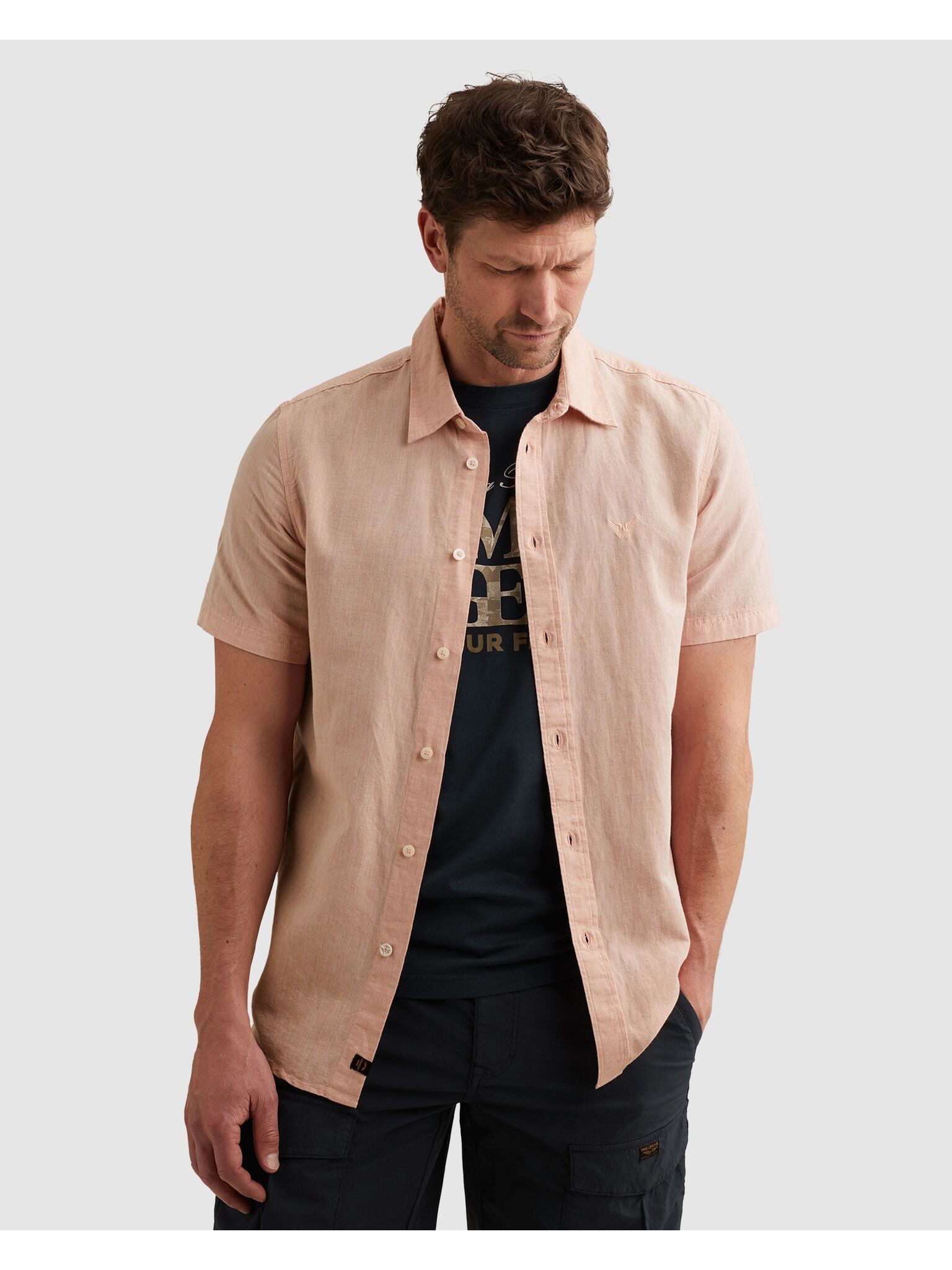PME LEGEND Kurzarmhemd »Short Sleeve Shirt 2 tone Cotton/Linen« mit Kent Kragen