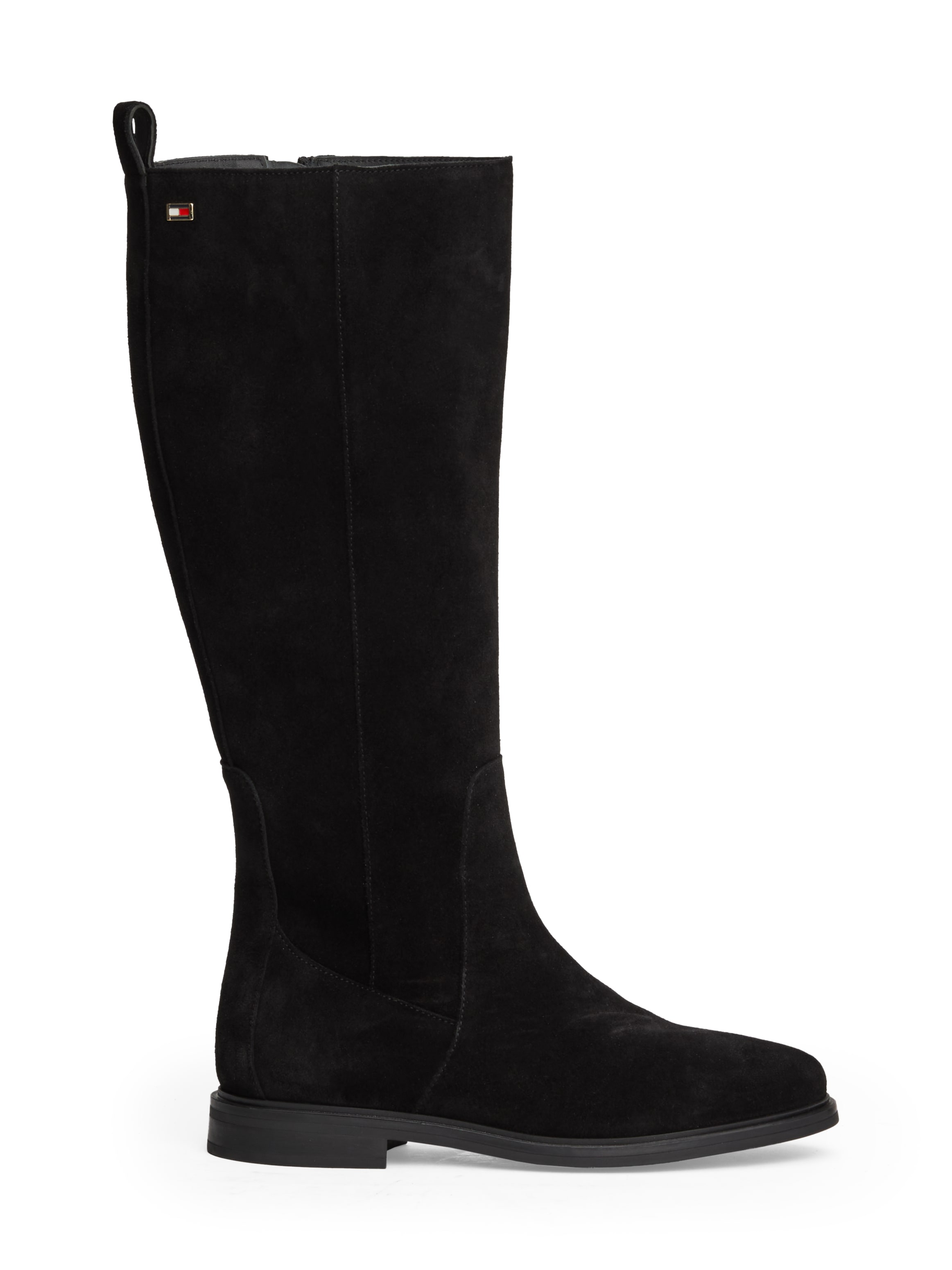 Tommy Hilfiger Stiefel »FLAG SUEDE LONG BOOT ZIP«, Blockabsatz, Langschaftstiefel, Businesstiefel mit kleinem Logo