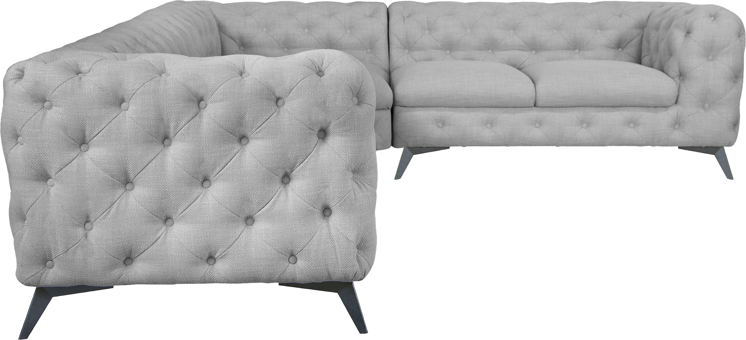 Leonique Chesterfield-Sofa »Ecksofa GLYNIS L-Form mit Wellenunterfederung, Maße B/T/H 323/264/75cm«, aufwändige Knopfheftung, moderne Chesterfield Optik, Fußfarbe wählbar