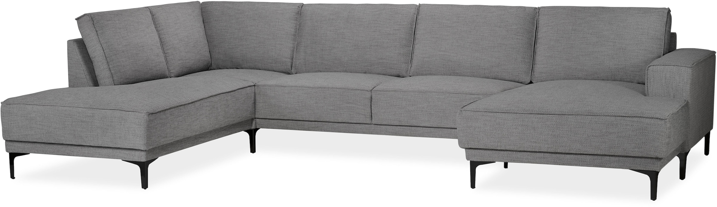 Places of Style Wohnlandschaft »XXL Sofa Oland, Struktur, Flachgewebe, Luxus-Microfaser, Boucle«, U-Form, 345 cm, Wellenunterfederung, Skandi-Design, Metallfüße