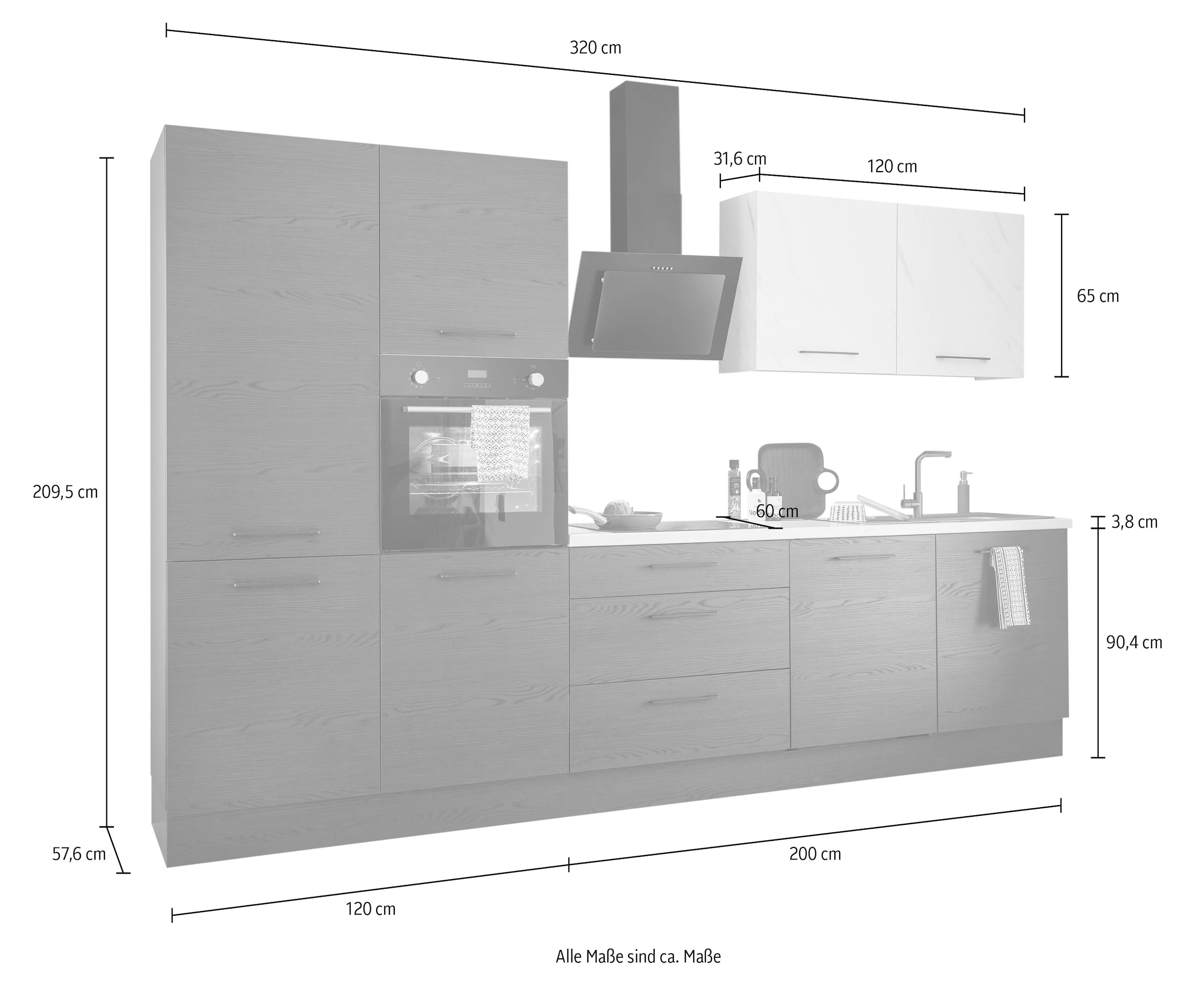 BASIC by Balculina Küchenzeile »Yorki«, Breite 320 cm, wahlweise mit E-Geräten
