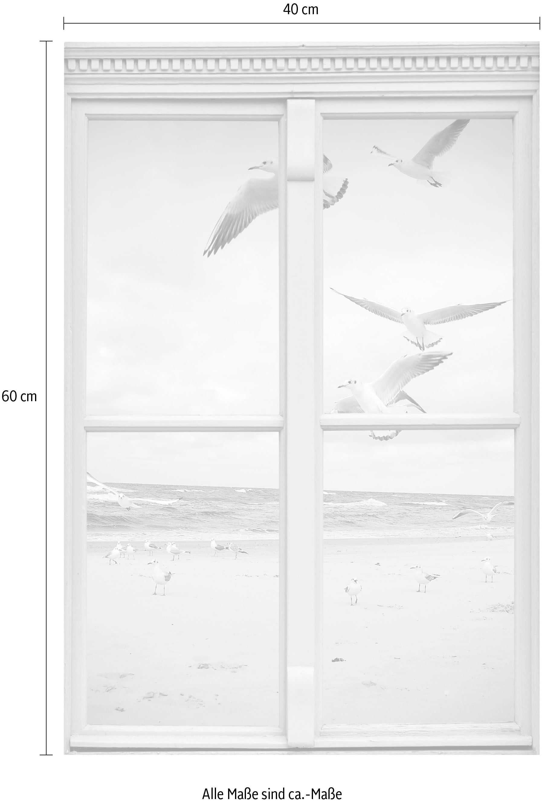 queence Wandsticker »Möwen am Strand«, Wandsticker, Wandbild, selbstklebend, 3D, Fenster