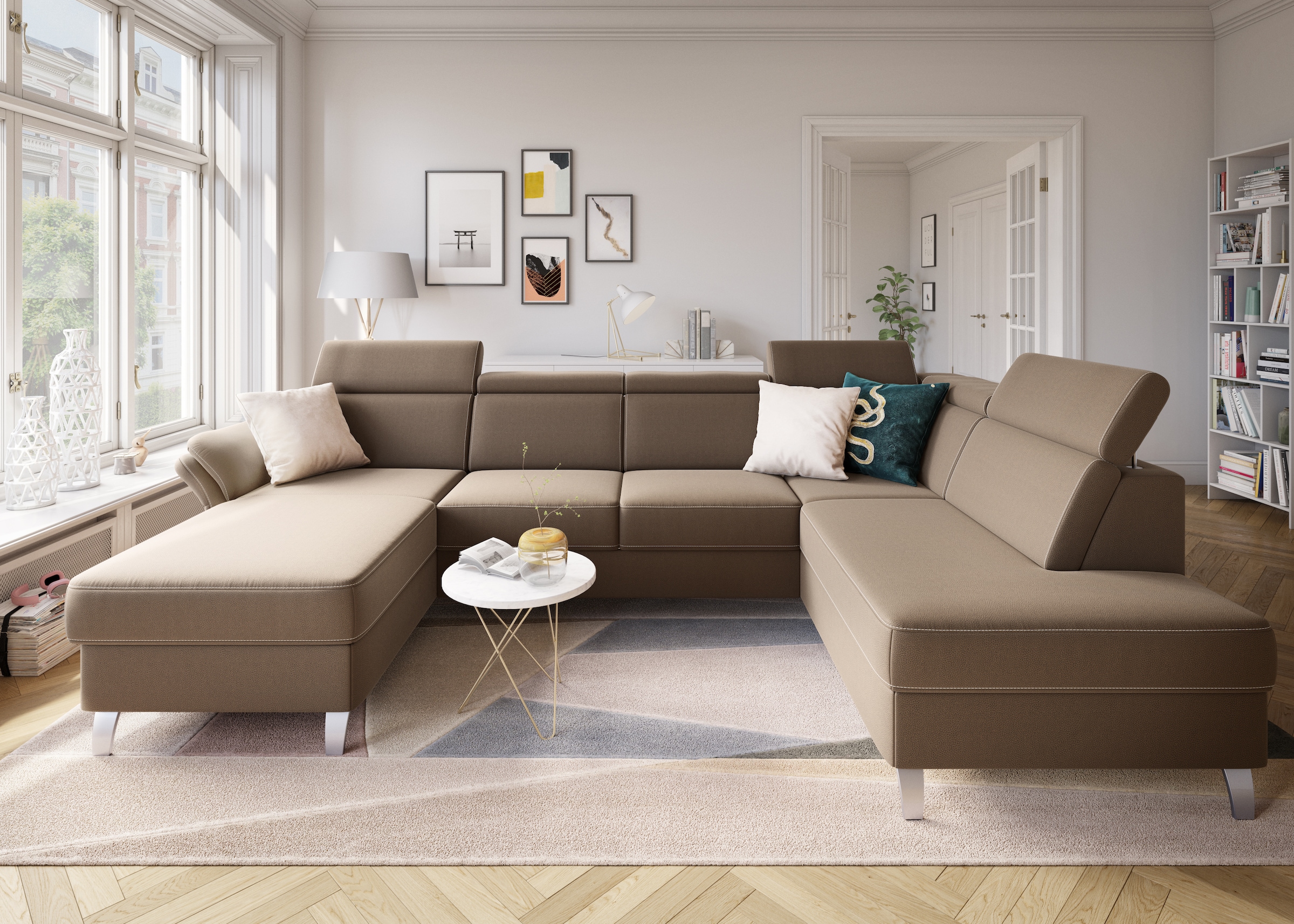 sit&more Wohnlandschaft »Vincenzo U-Form«, inklusive Kopfteilverstellung, wahlweise mit Bettfunktion, Bettkasten