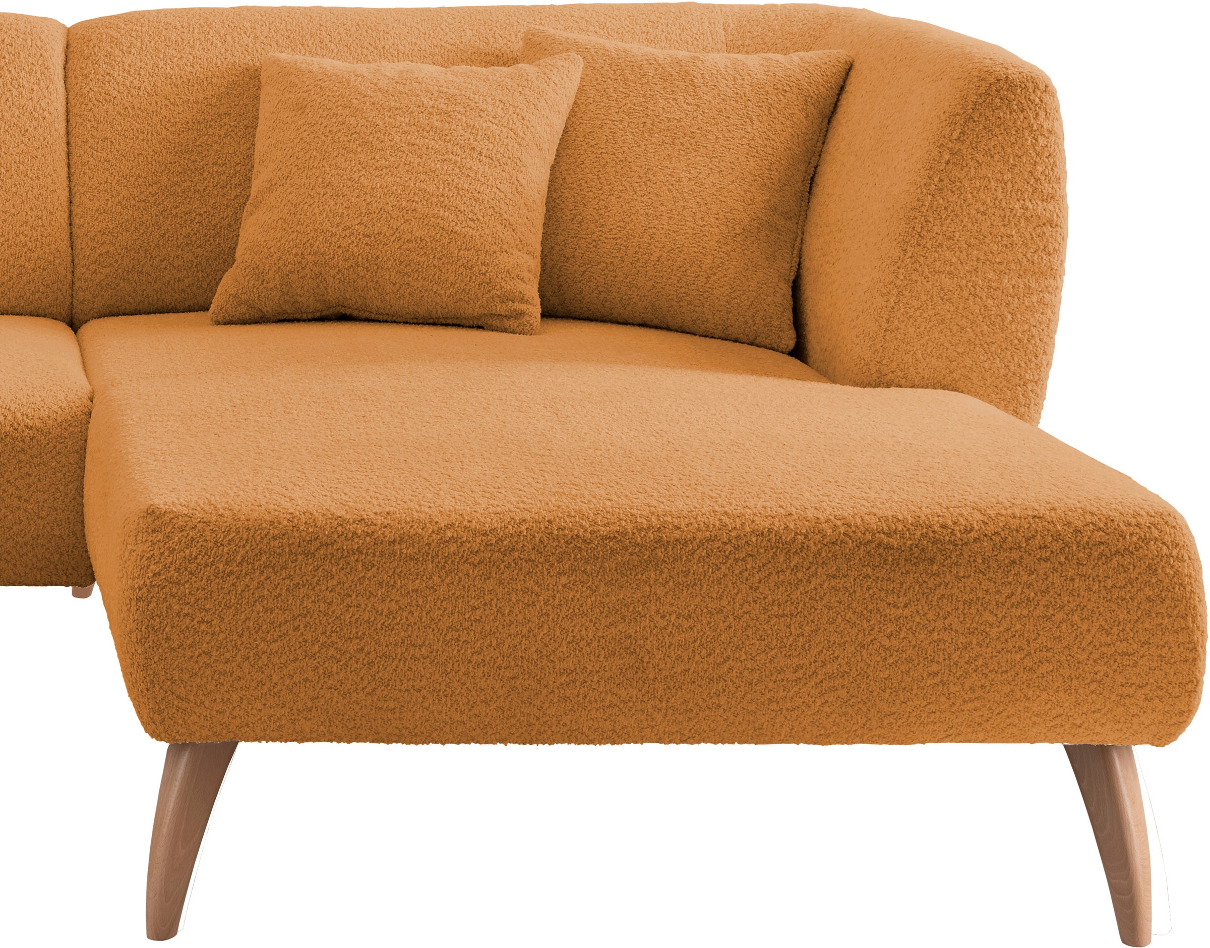 INOSIGN Ecksofa »Colori Polstermöbel mit zeitlos eleganter Rückenführung. L-Form«, Holzfußfarbe wählbar, inkl. 4x Zierkissen