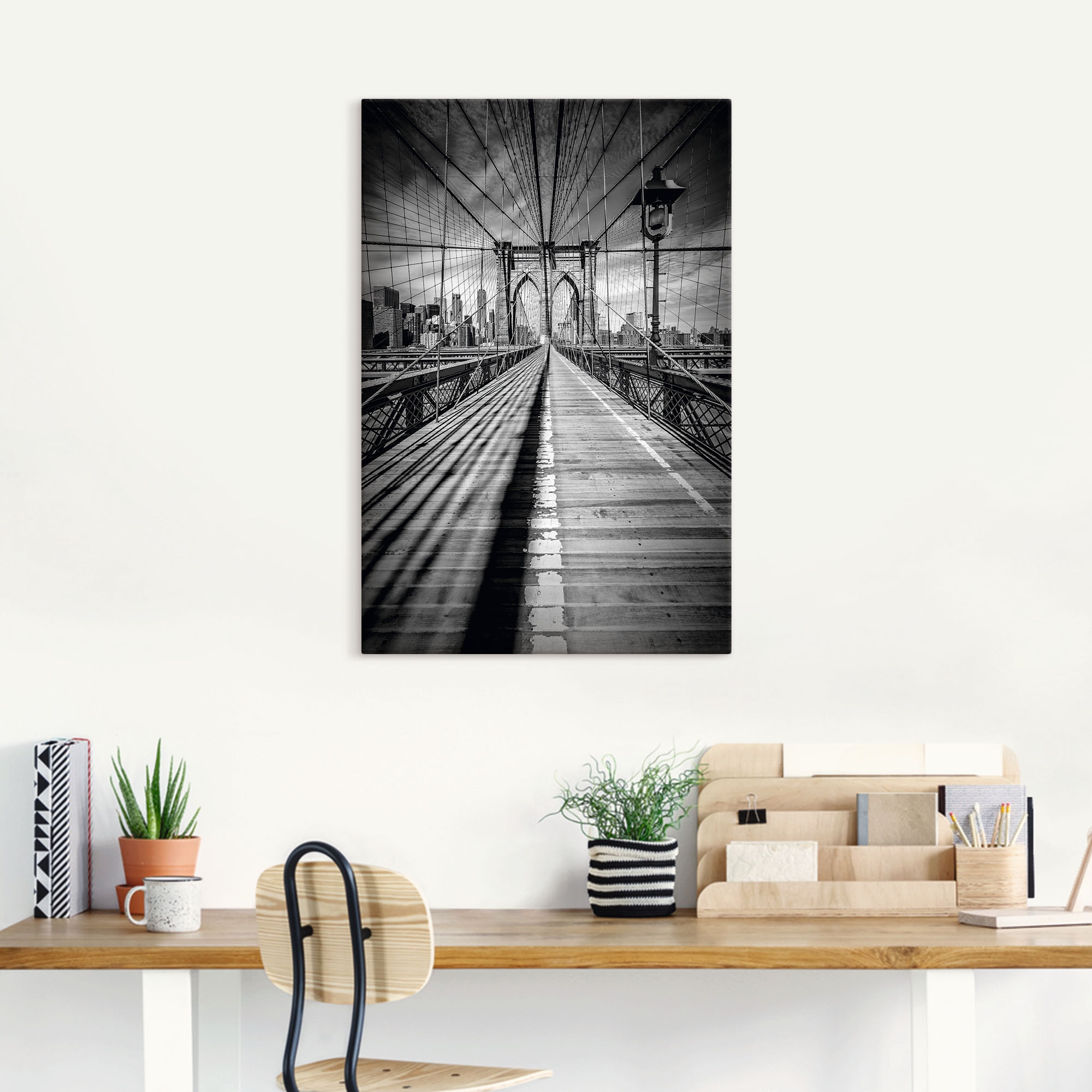 Artland Wandbild »Brooklyn Bridge, New York City Monochrom«, New York, (1 St.), als Leinwandbild, Poster in verschied. Größen
