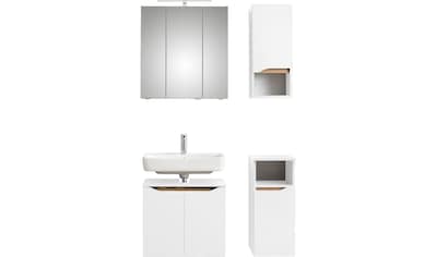 Badmöbel-Set »Quickset 4-teilig, Waschbeckenunterschrank mit LED-Spiegelschrank«, (4 St.)