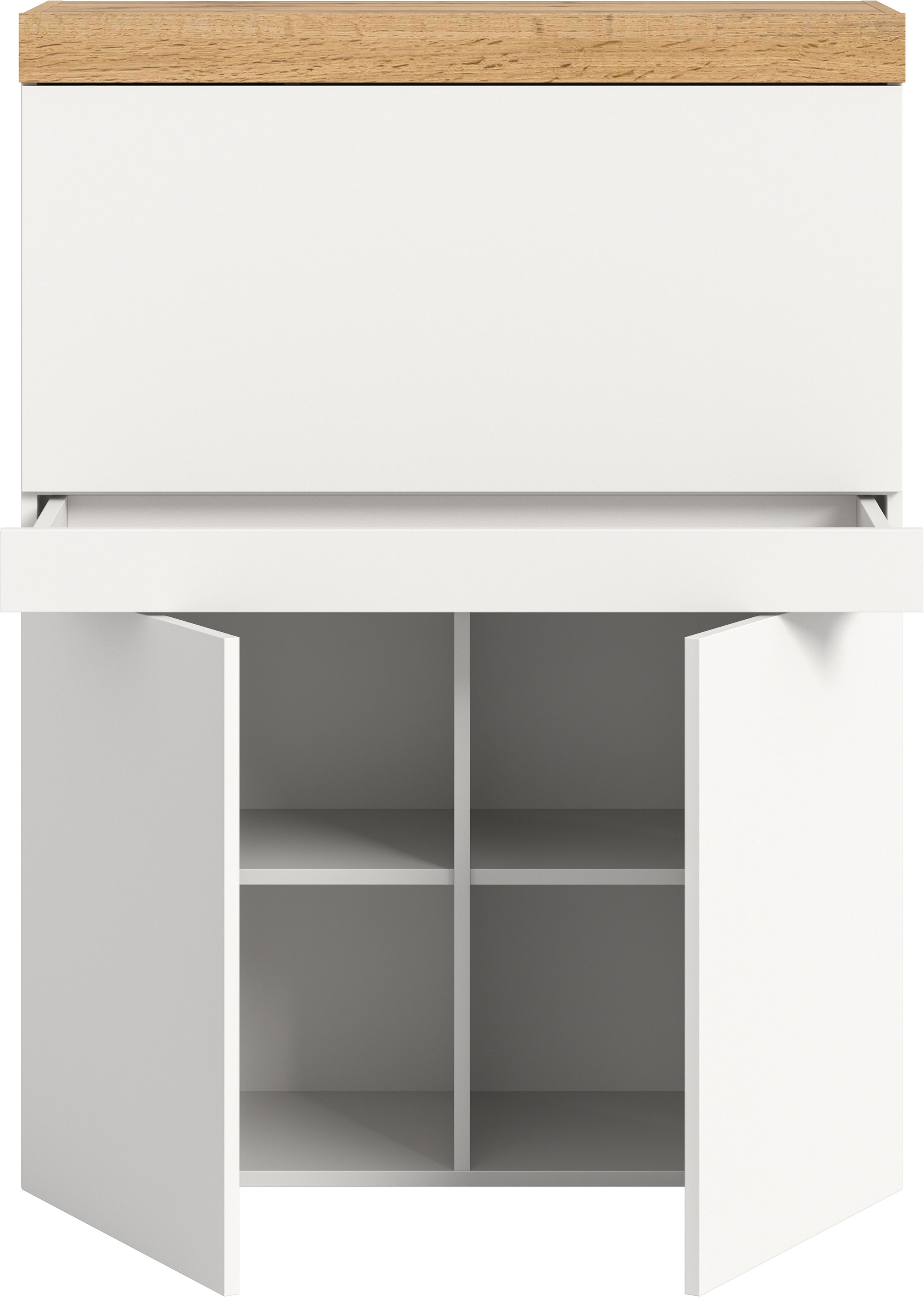 OTTO home Sekretär »MAMBO, Höhe 122cm, Home-Office-Schreibtisch, PC-Schrank« 2 Türen, 1Klappe, 7 Fächer, 1 Schubkasten, 3 höhenverstellbare Böden,  Multifunktional mit viel Stauraum, klappbare Tischfläche