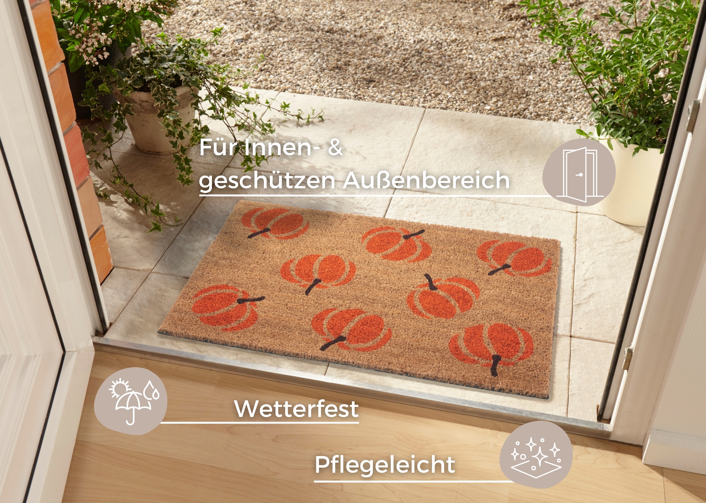 HANSE Home Fußmatte »Mix Mats Kokos Pumpkins, Türmatte«, rechteckig, 15 mm Höhe, Kokos, Schmutzfangmatte, Outdoor, Rutschfest, Innen, Kokosmatte, Flur