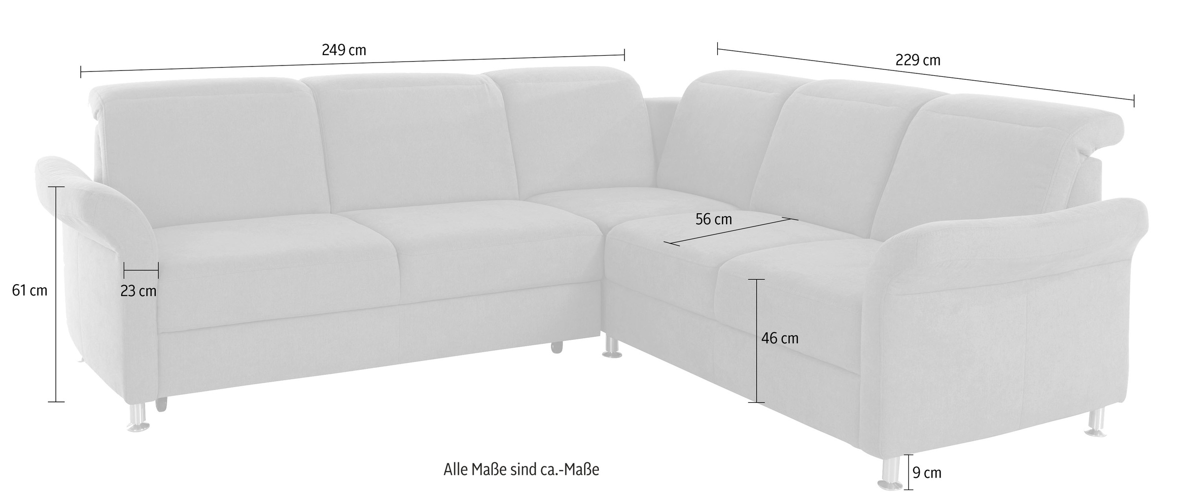 sit&more Ecksofa »Darwin L-Form«, inklusive Federkern, wahlweise mit Kopfteilverstellung, Bettfunktion