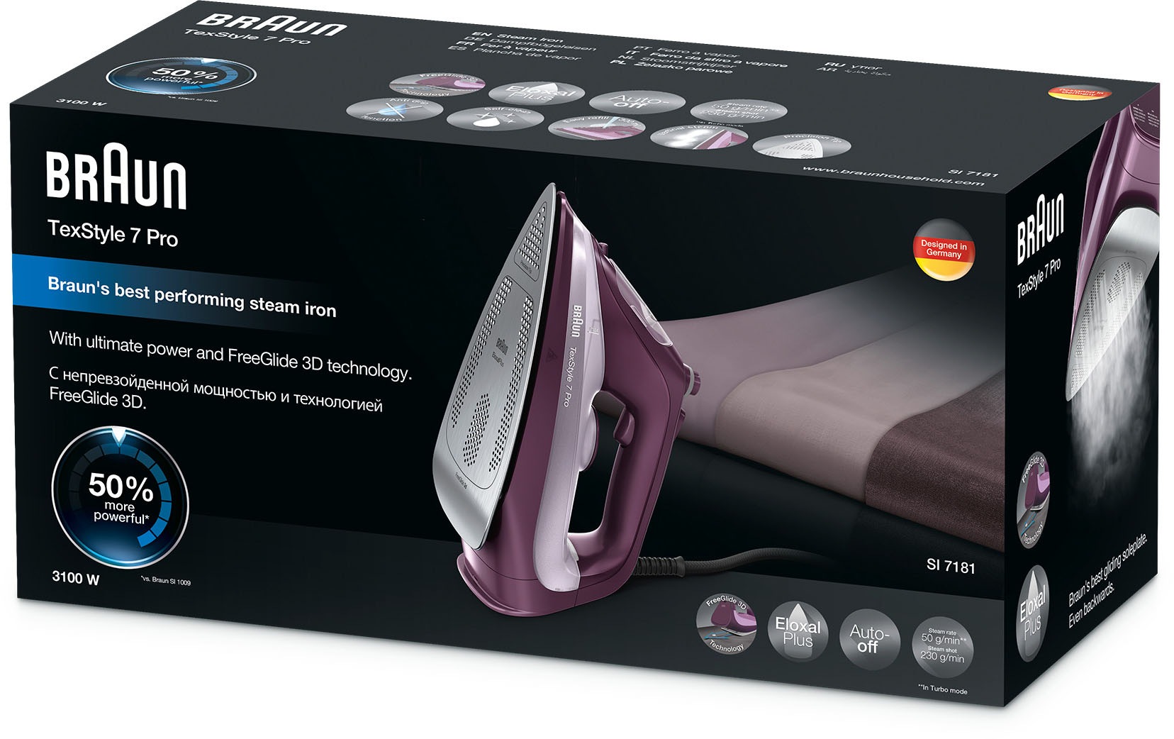 Braun Dampfbügeleisen »TexStyle 7 Pro SI 7181 VI«, 3100 W, mit FreeGlide 3D Bügelsohle, Violett