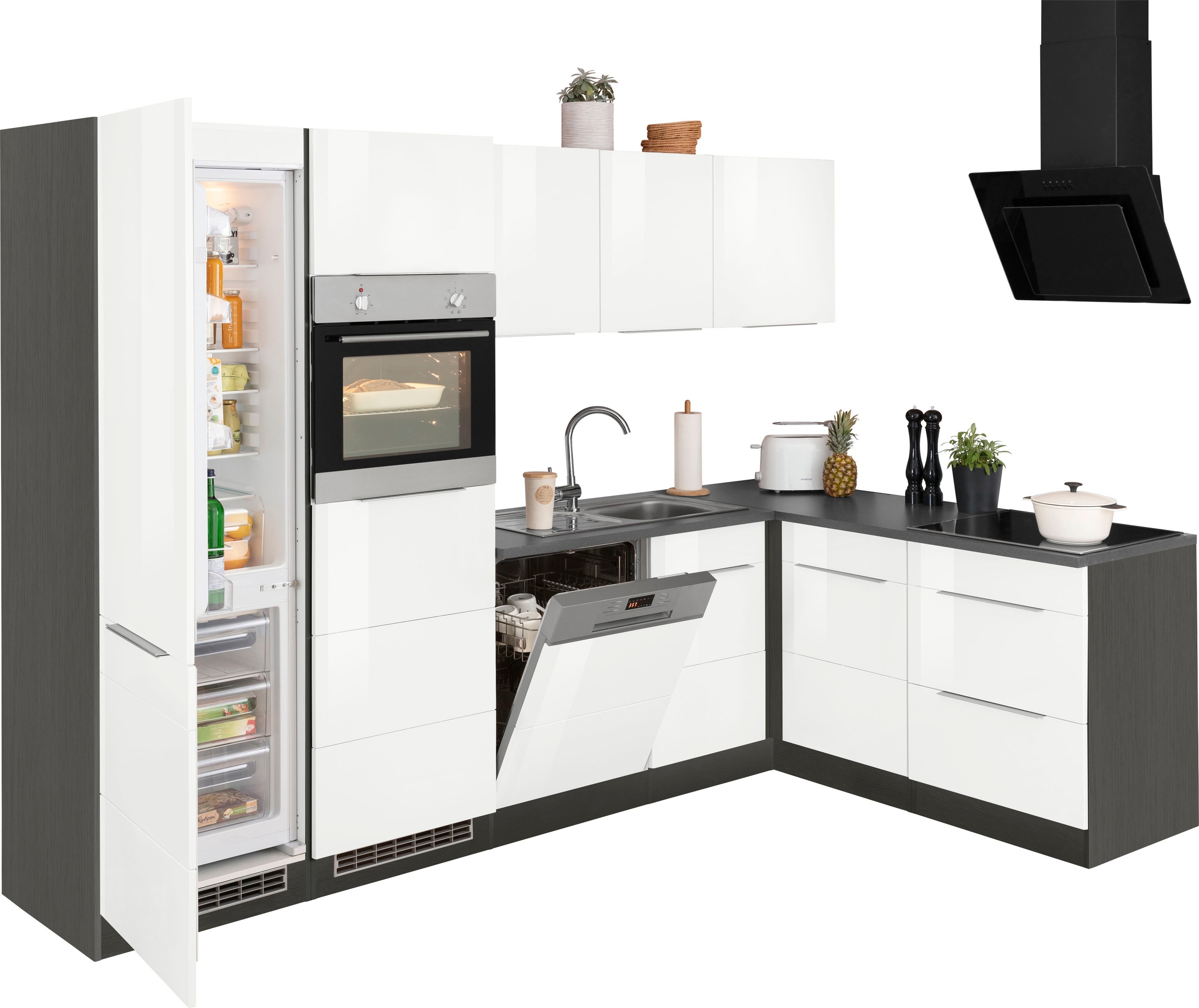 KOCHSTATION Winkelküche »KS-Brindisi Stellbreite 290/170 cm«, wahlweise mit E-Geräten und Induktion, mit MDF-Fronten