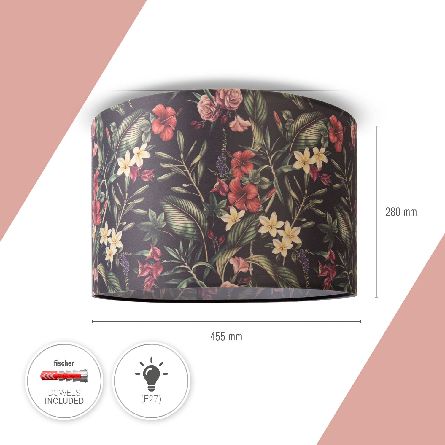 Paco Home Deckenleuchte »Hugo Flower«, Leuchtmittel E27 | ohne Leuchtmittel, Stoffdeckenleuchte Blumenmuster Lampenschirm Rund E27 Wohnzimmer