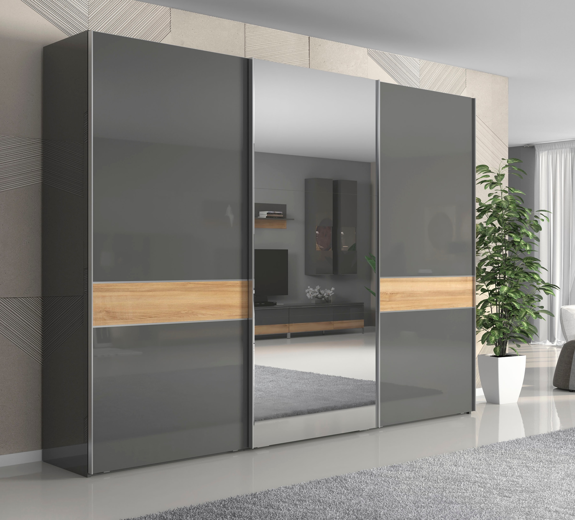 Places of Style Schwebetürenschrank »Onyx«, Spiegelschrank hochwertig UV lackiert, Soft-Close-Funktion