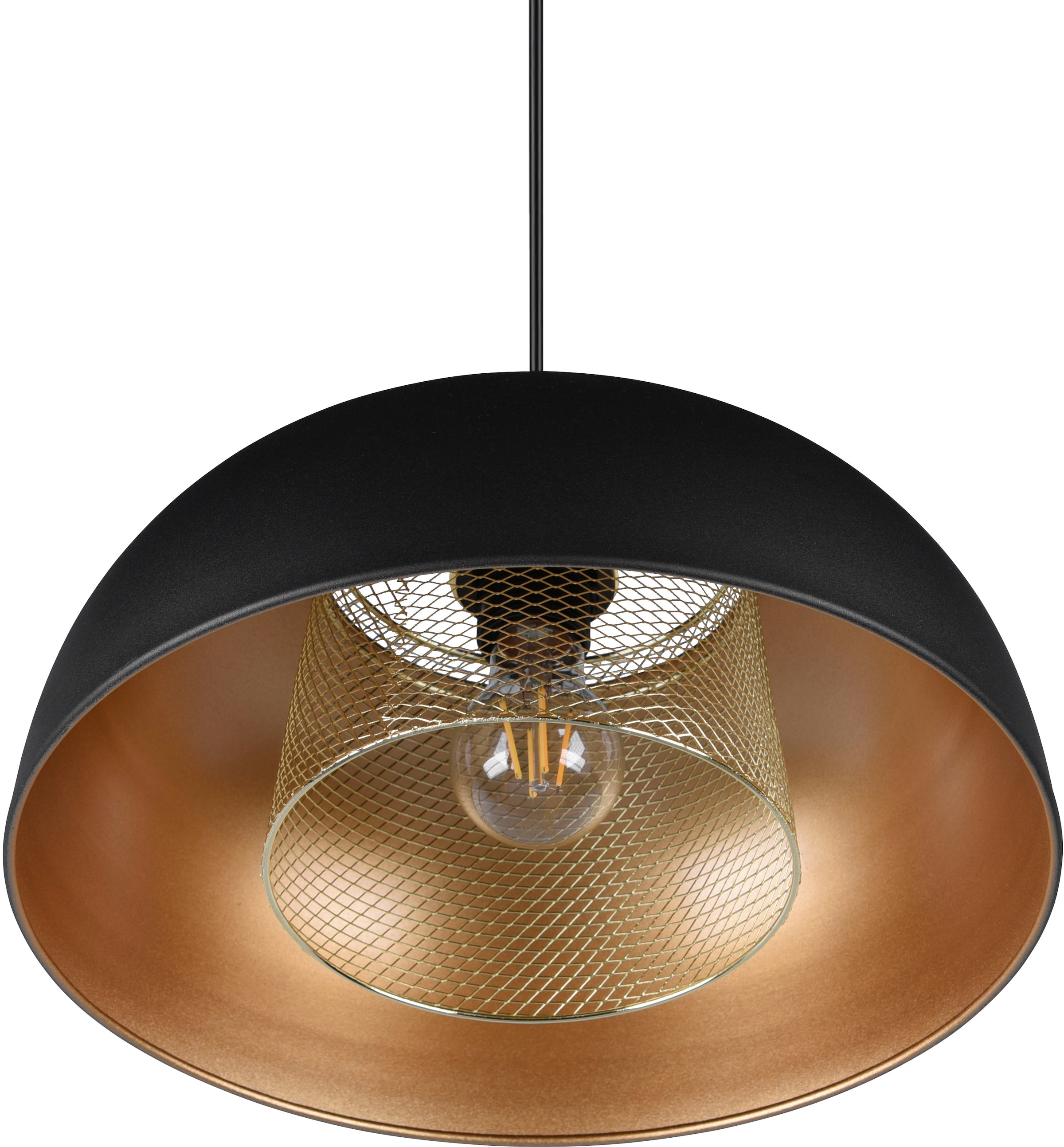 REALITY Leuchten Pendelleuchte »Punch«, 1 flammig, Leuchtmittel E27 | ohne Leuchtmittel, Industrie-Look mit Doppelschirm schwarz-gold, exkl 1xE27 max 40W
