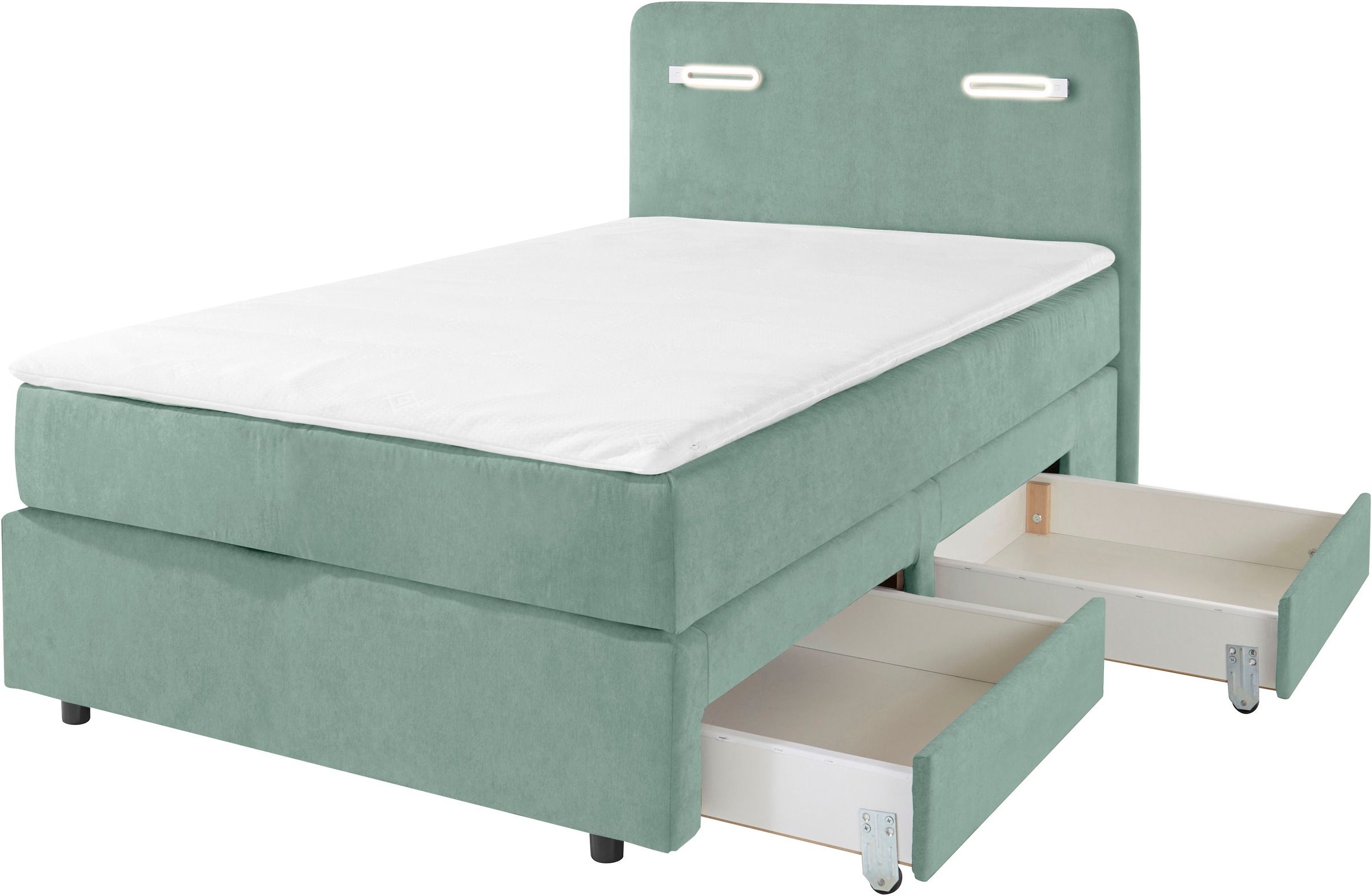 INOSIGN Boxbett »Luan«, Schubkästen, LED-Beleuchtung und Topper, in Breite 120 cm und 180 cm