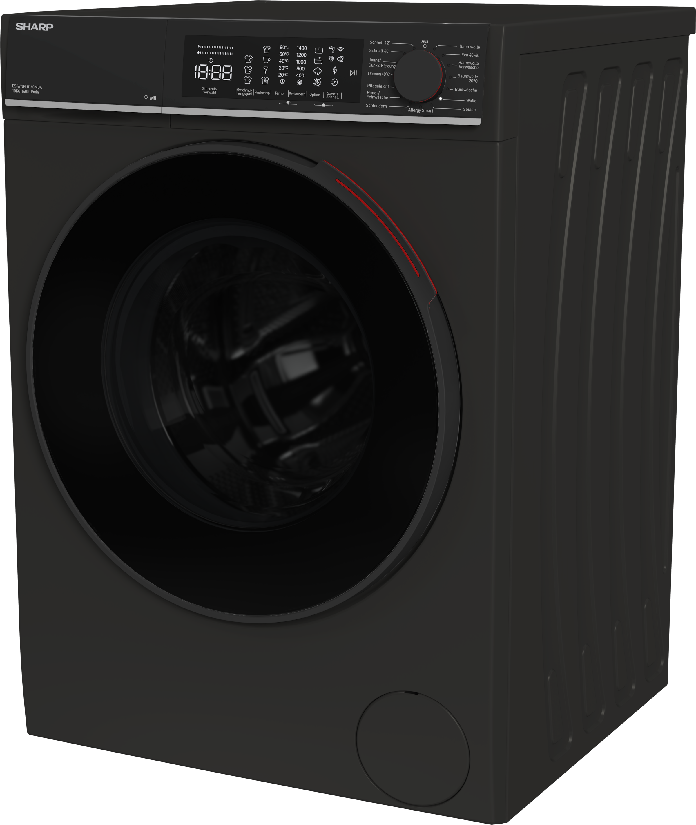 Sharp Waschmaschine High Class »ES-WNFL014CMDA-DE«, 10 kg, 1400 U/min, 10kg / +WIFI / A-20% / Fulltouch/Steam/Mat Black