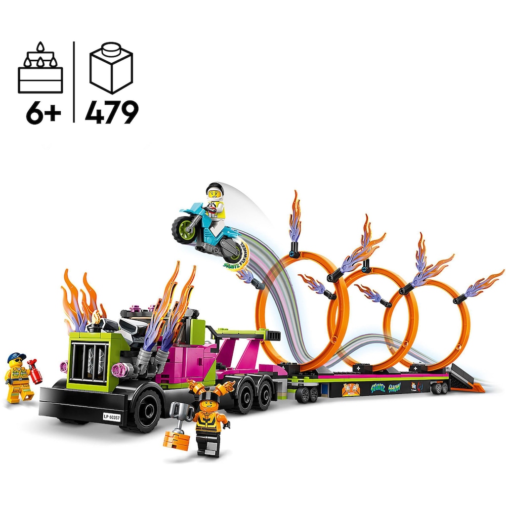 LEGO® Konstruktionsspielsteine »Stunttruck mit Feuerreifen-Challenge (60357), LEGO® City Stuntz«, (479 St.)