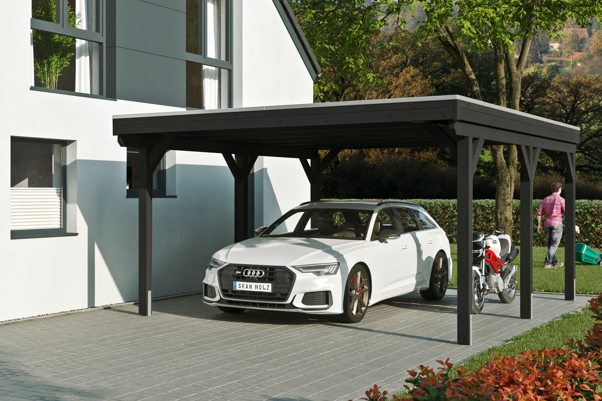 Skanholz Einzelcarport »Grunewald«, Holz, 395 cm, Anthrazit