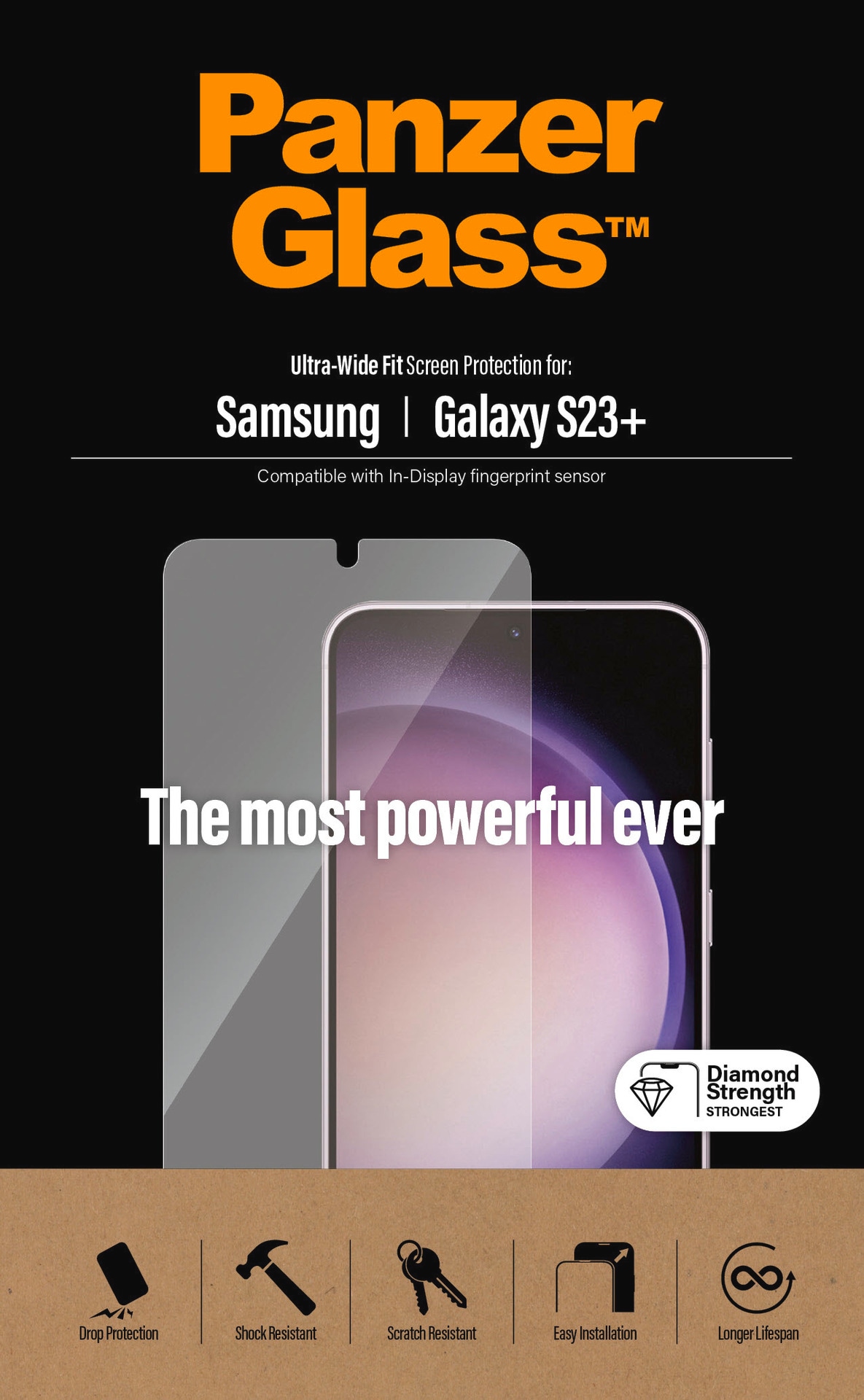 PanzerGlass Displayschutzfolie »Ultra-Wide Fit Screen Protector«, für Samsung Galaxy S23 Plus, (1 St.), Displayschutzfolie, Schutzfolie, Bildschirmschutz, kratz- & stoßfest