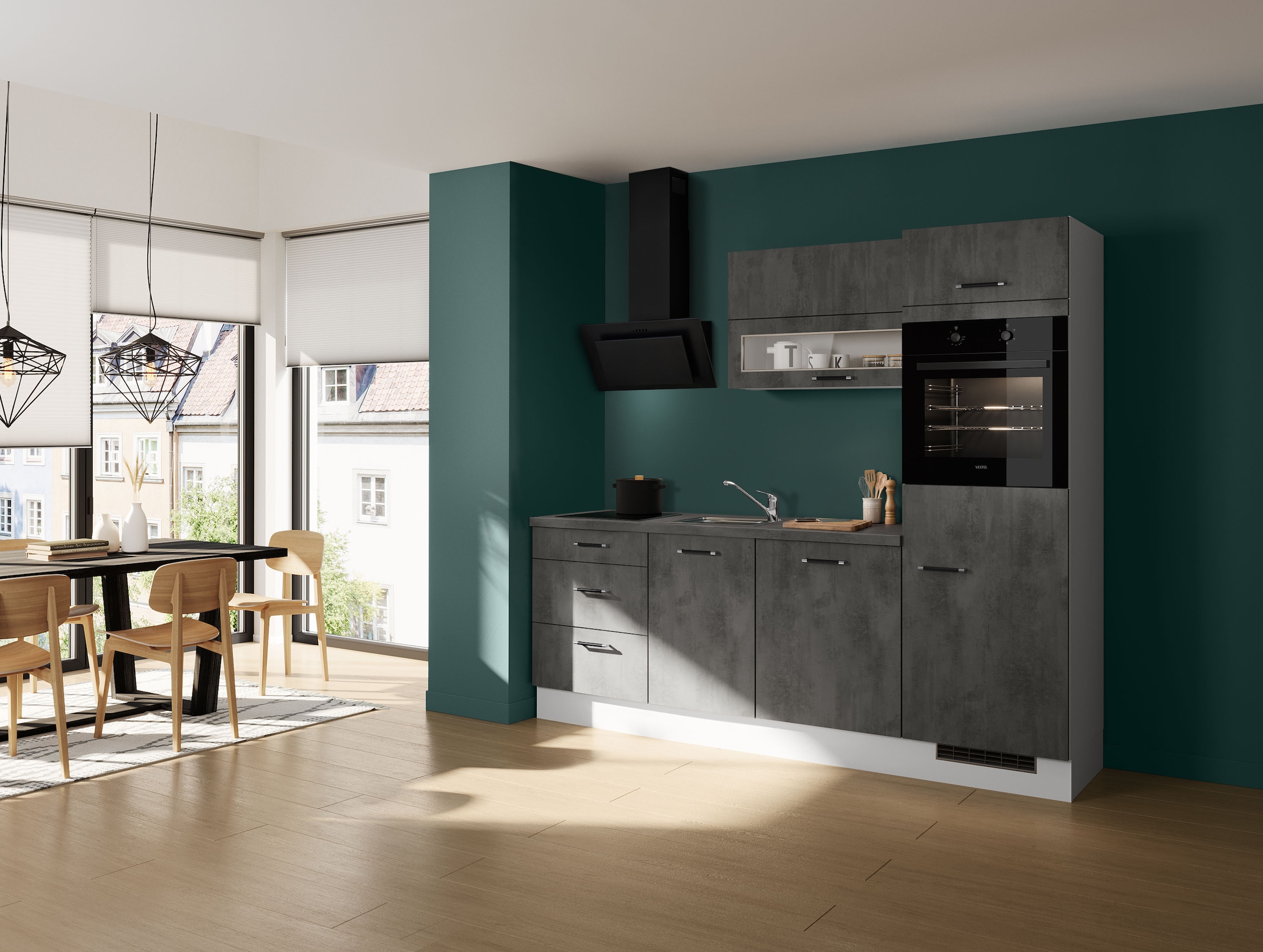 IMPULS KÜCHEN Küchenzeile »Prag, Ausrichtung wählbar, Schubkästen mit Soft-Close« Set,  vormontiert, in verschiedenen Farben erhältlich, Breite 230 cm