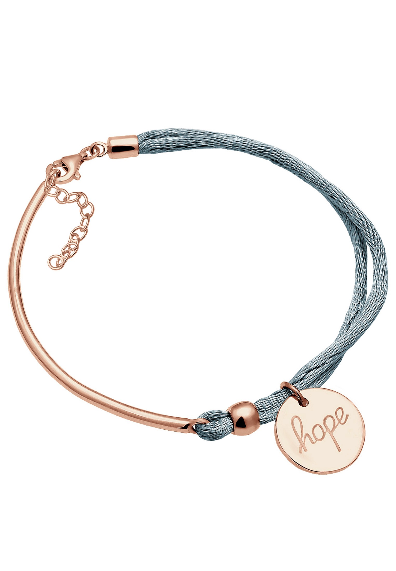 Elli Armband »Satin Grau mit Anhänger "Hope" Schriftzug Rosegold«