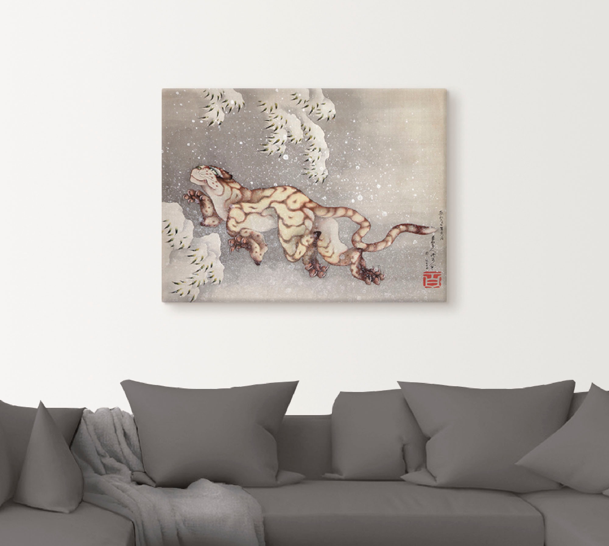 Artland Wandbild »Tiger in einem Schneesturm. Edo-Zeit«, Wildtiere, (1 St.), als Leinwandbild, Wandaufkleber in verschied. Größen