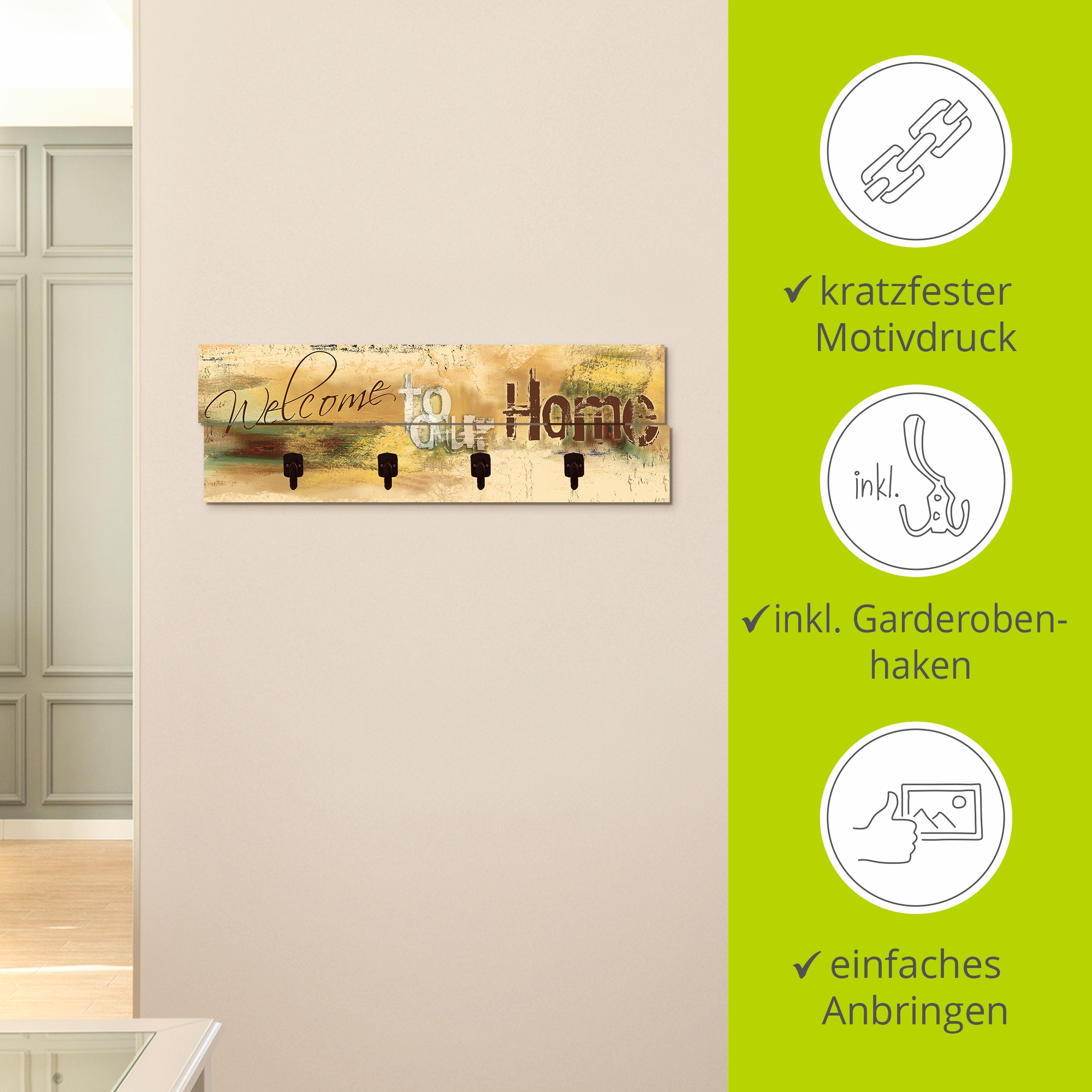 Artland Garderobenleiste »Willkommen in unserem Zuhause«, teilmontiert